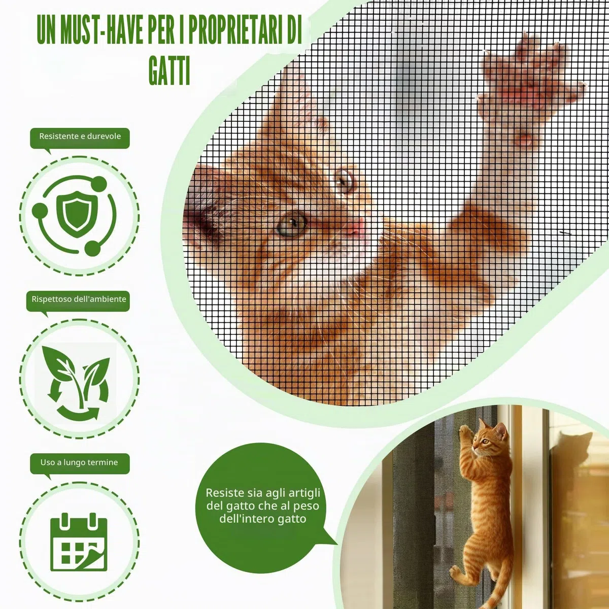 Rete per gatti e finestre, a prova di gatto, regolabile, con nastro adesivo, forbici, cucitrice (100 x 130 cm)