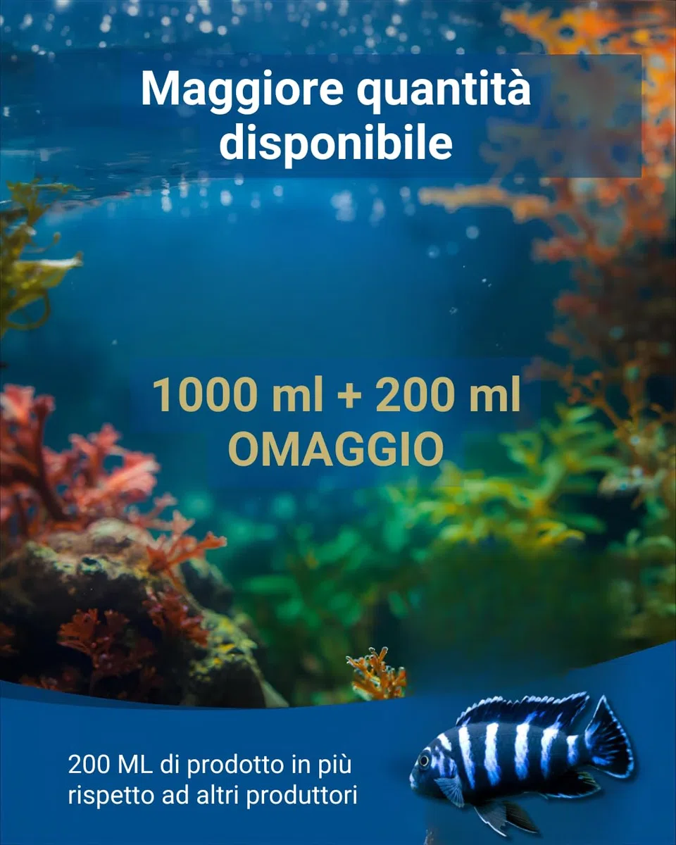 Acquari d'Africa Mangime Pesci Tropicali in Scaglie 1200ml | Formula Pura con Spirulina, Aloe Vera e Vitamine A-C-E | Per Colori Intensi e Crescita Sana | 100% Made in Italy (1000ml + 200ml Bouns)