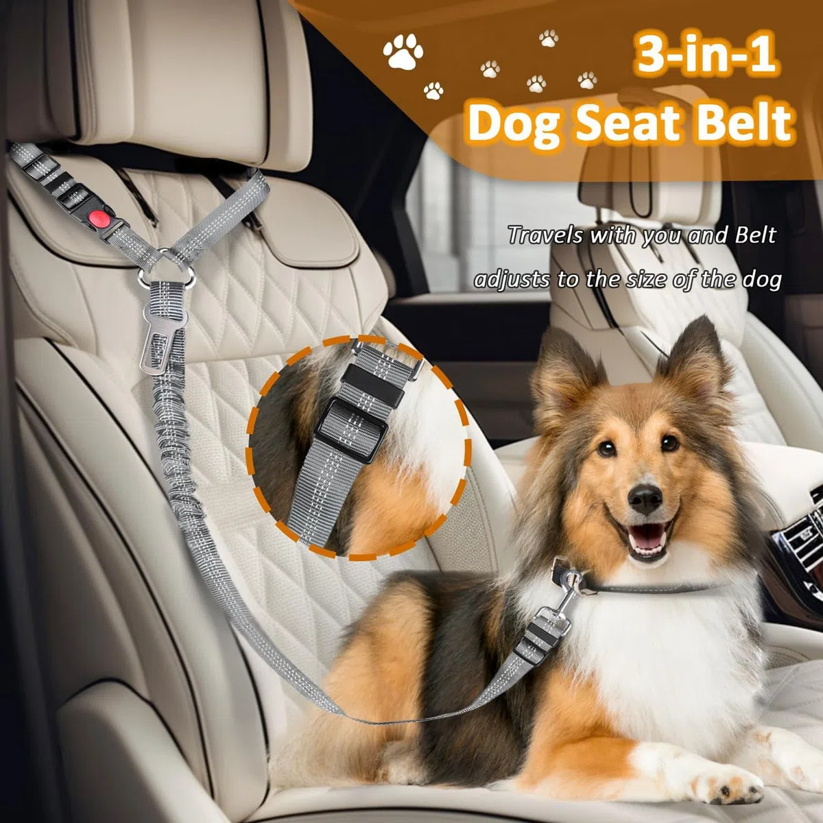 2 Pezzi Regolabile Cintura Sicurezza Cani Auto,Cintura Sicurezza dog per Poggiatesta,Cintura per dog in nylon elastico,per Tutte Cani per Auto Viaggio Sicurezza（grigio）