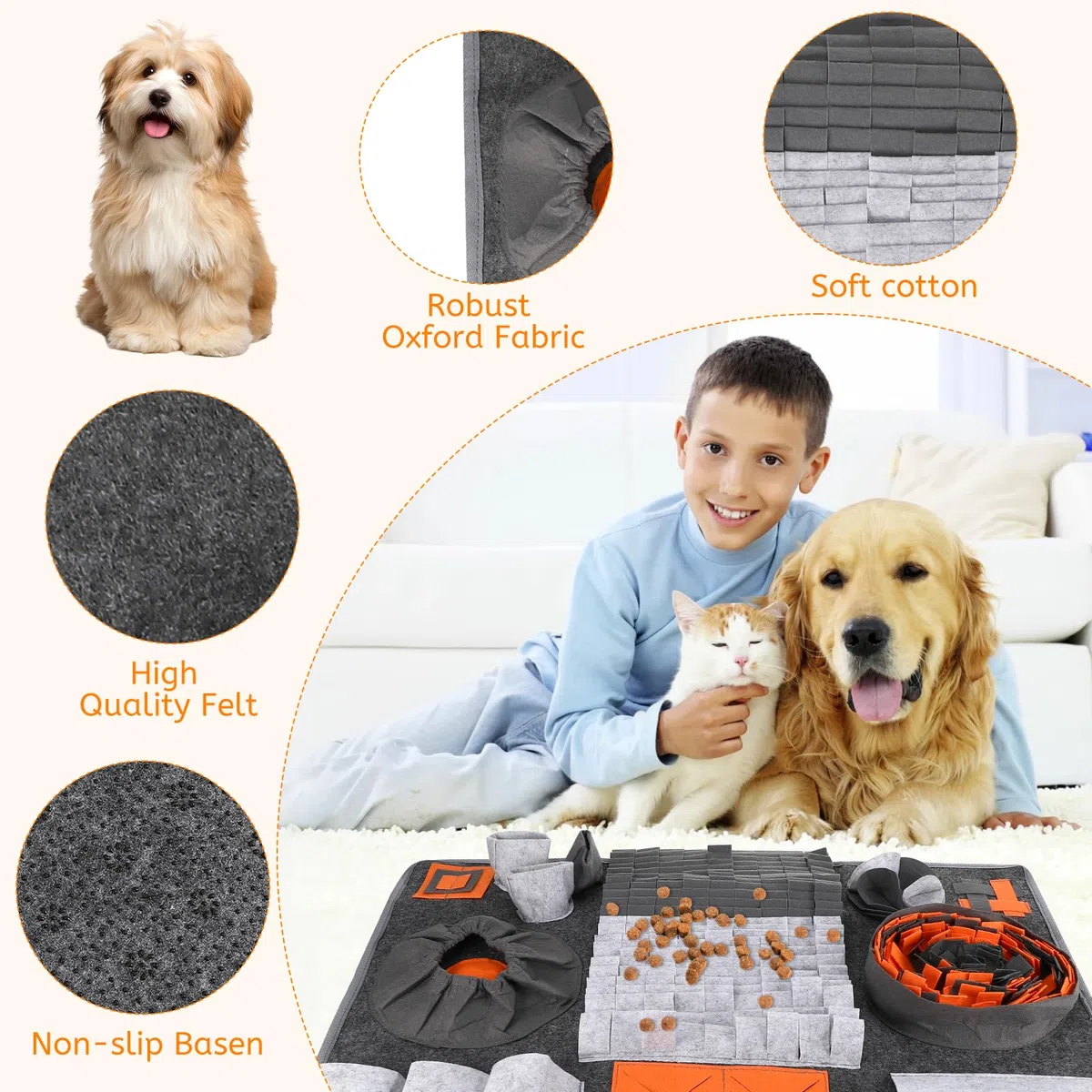 Tappeto olfattivo cane, giocattolo educativo interattivo per cani, pieghevole e lavabile, tappetino antiscivolo per dolcetti, adatto a tutti i cani