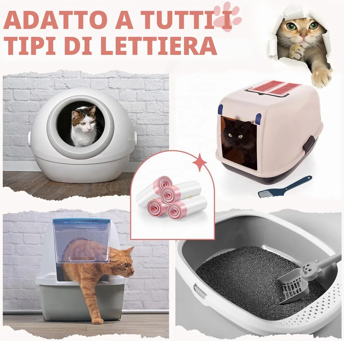 30 pz Sacchetti Lettiera Gatto XXL (115x45cm) con Cordoncino - Extra Resistenti, Antigraffio, Adatti a Lettiere Chiuse/Aperte - LDPE 10kg