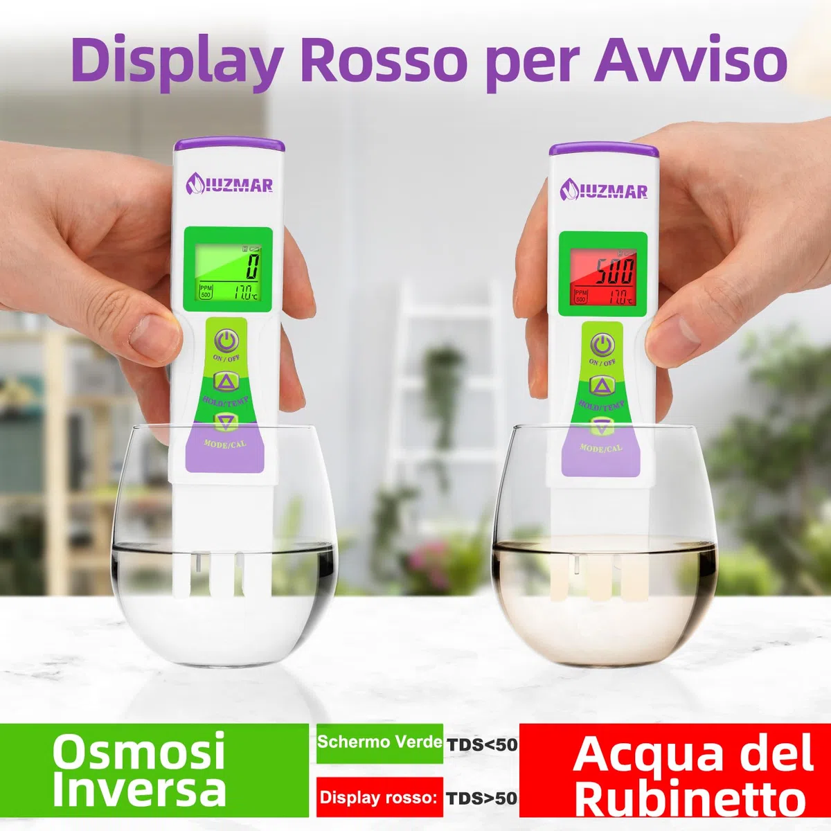 UIUZMAR Misuratore TDS Acqua, Misuratore della qualità dell'acqua per Osmosi Inversa, Acqua Potabile, Acquario, Durezza Osmosi, Tester TDS e EC 3 in 1 per Idroponica, Piscina