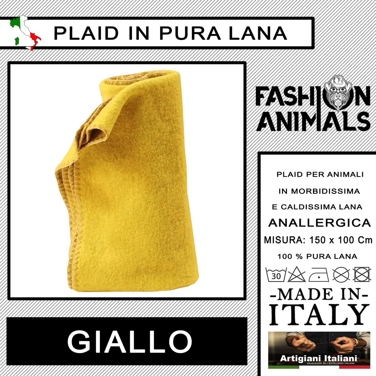 Coperta per Cani Plaid in Lana, Pelliccia, Cashmere 150x100 (Senape-Lana) | Elegante e Calda, Ideale plaid cane e gatti, Alta Qualità Made in Italy (S.L.)