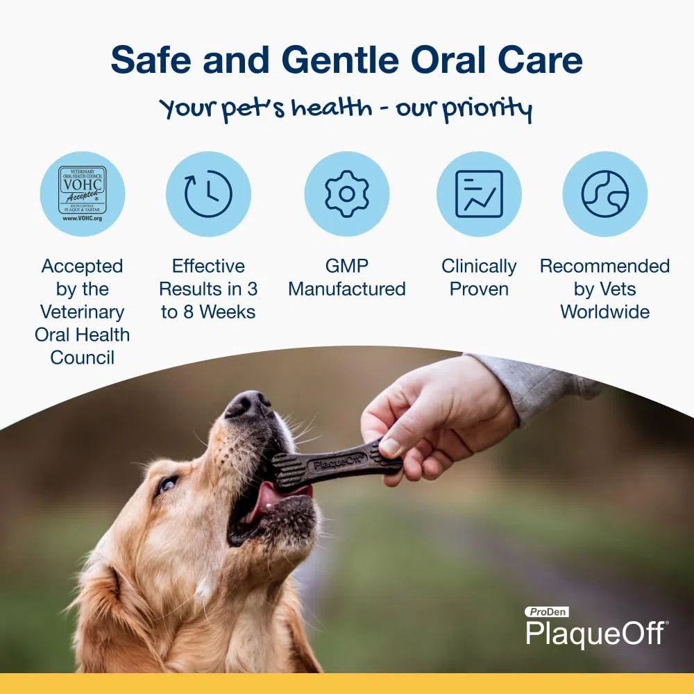 ProDen PlaqueOff Rimuovi Tartaro e Alito Cattivo 100% Naturale per Cani – Polvere Dentale da 60g con 13 Ossetti Vegetali – Confezione per Denti Sani e Alito Fresco