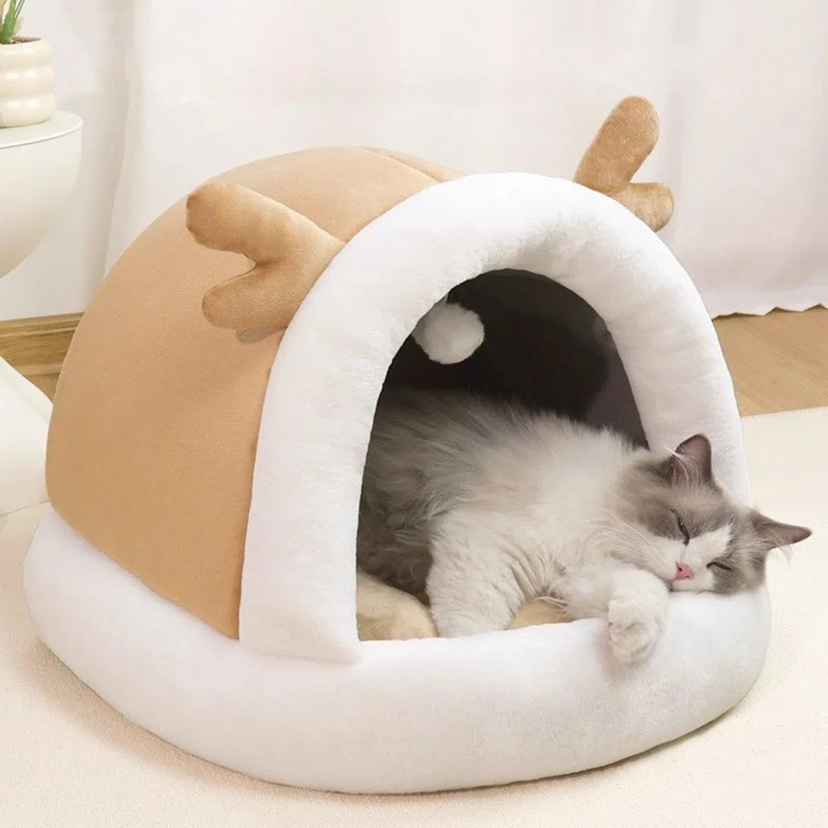 Cuccia per Gatti Coperta | Cuccia Calda e Morbida con Tettoia - Cuccetta Morbida Antiscivolo per Sonno Gattini Cuccioli - Utilizzo Interno Esterno Balcone Camera da Letto