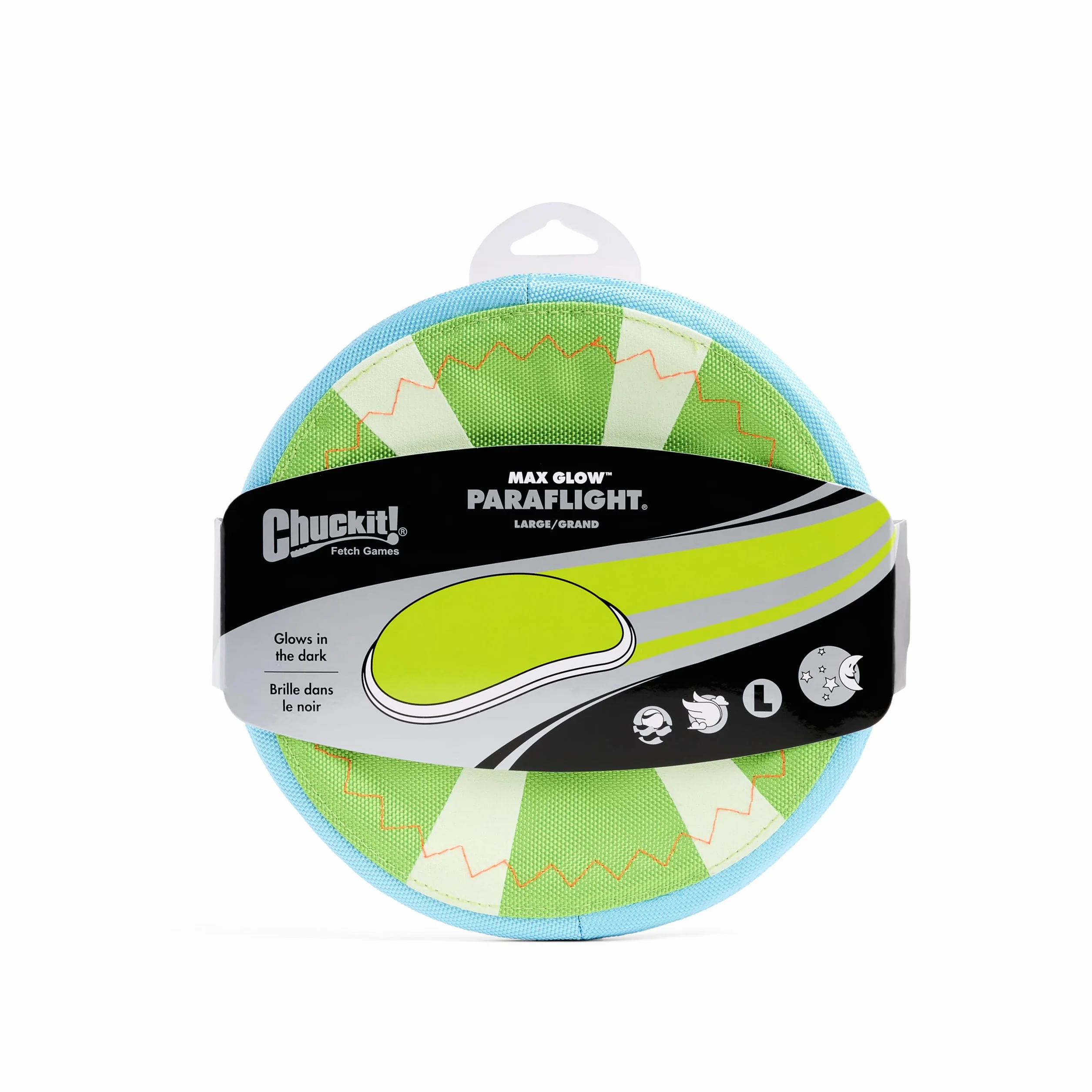 Chuckit CU32302 Frisbee Paraflight Max Glow, Frisbee di Cane con Un Diametro di 23,5 Cm, L