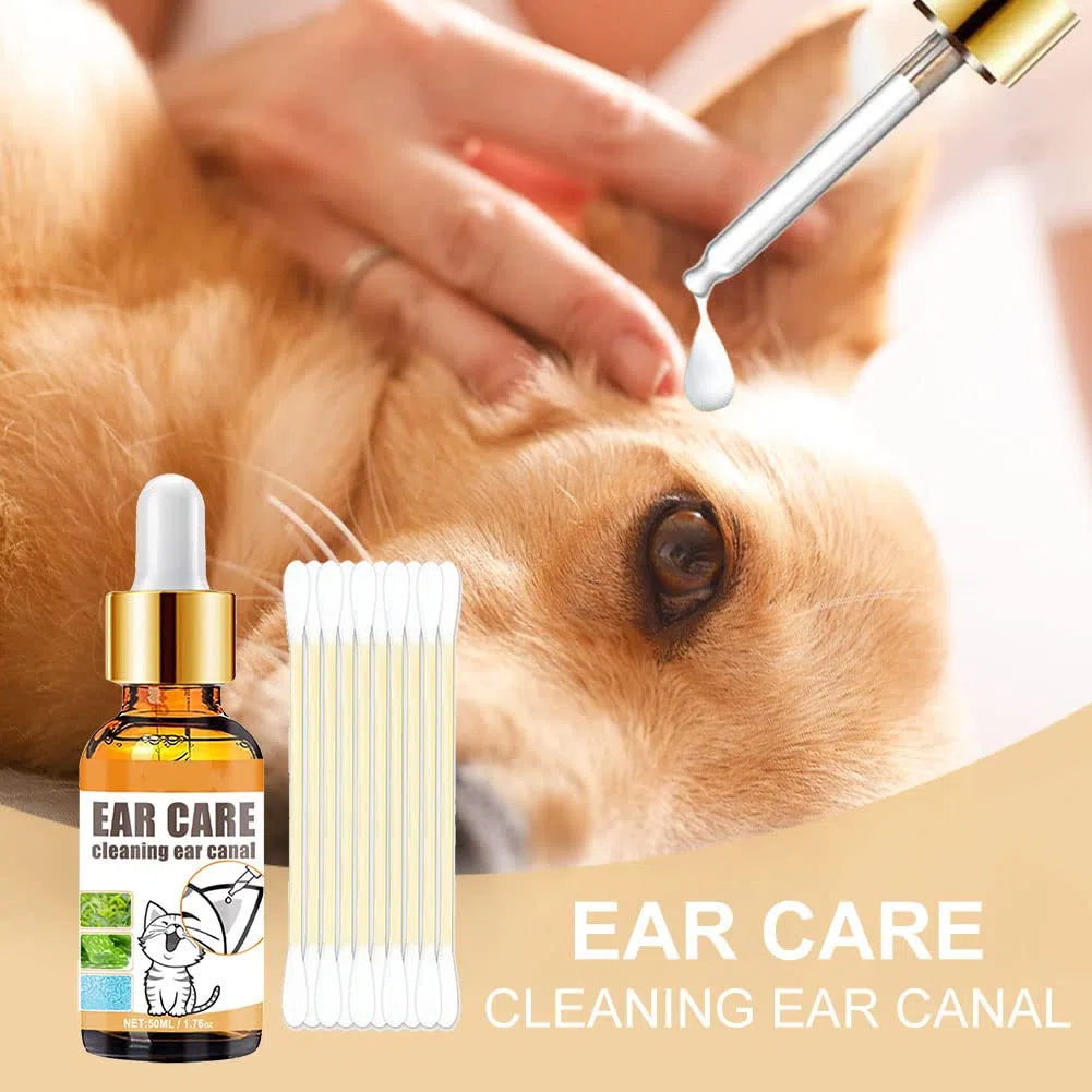 Gocce per Acari dell Orecchio,Gocce D'acari,Pulisci Orecchie Cane e Gatto,Detergente per Orecchie per Cane,Dog Ear Cleaner,Stop Prurito Rimuovere Earwax,50 ml
