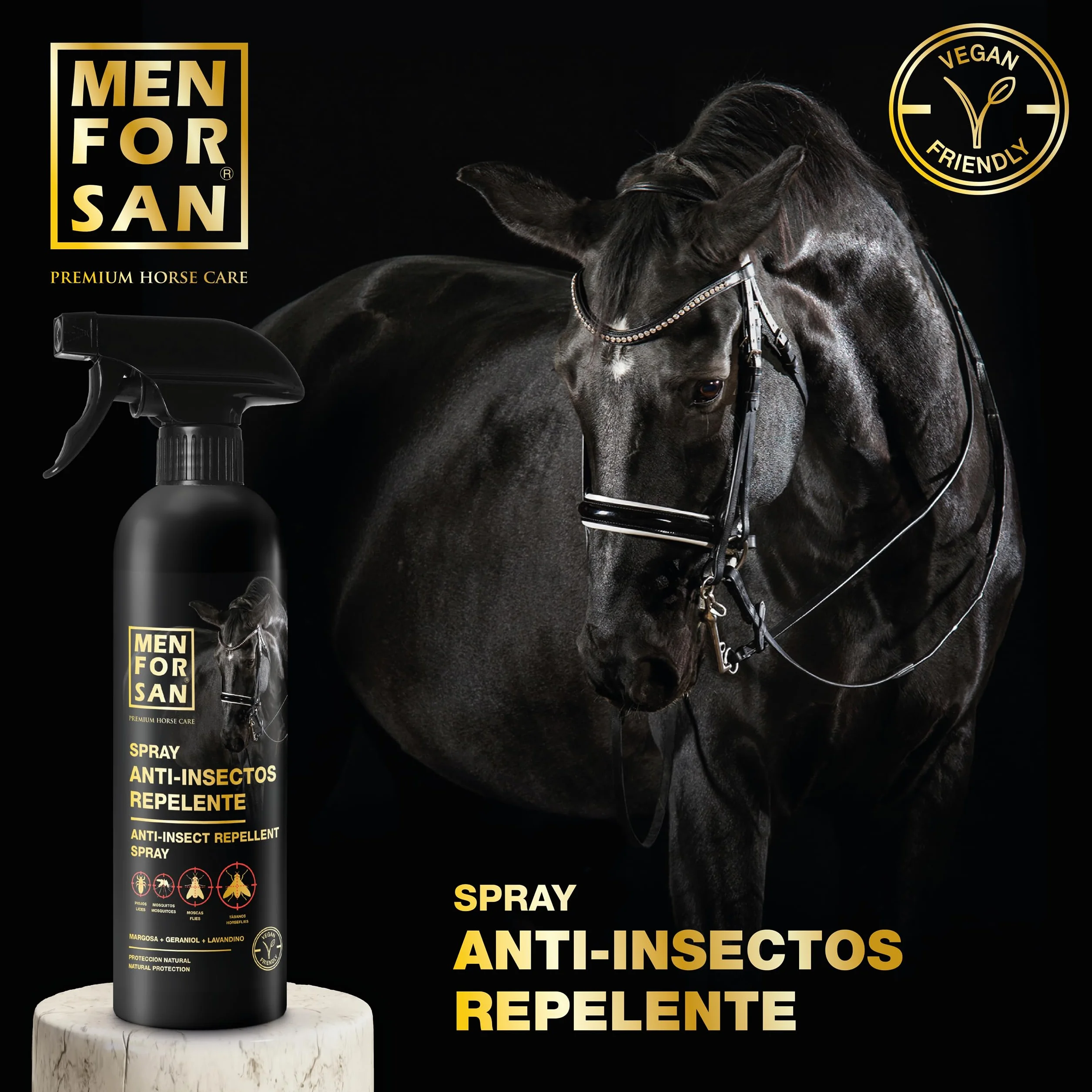 MENFORSAN Spray repellente per insetti, 500ml | Con margosa, geraniolo e lavandina | BIO, 100% naturale | CURA DEL CAVALLO PREMIUM
