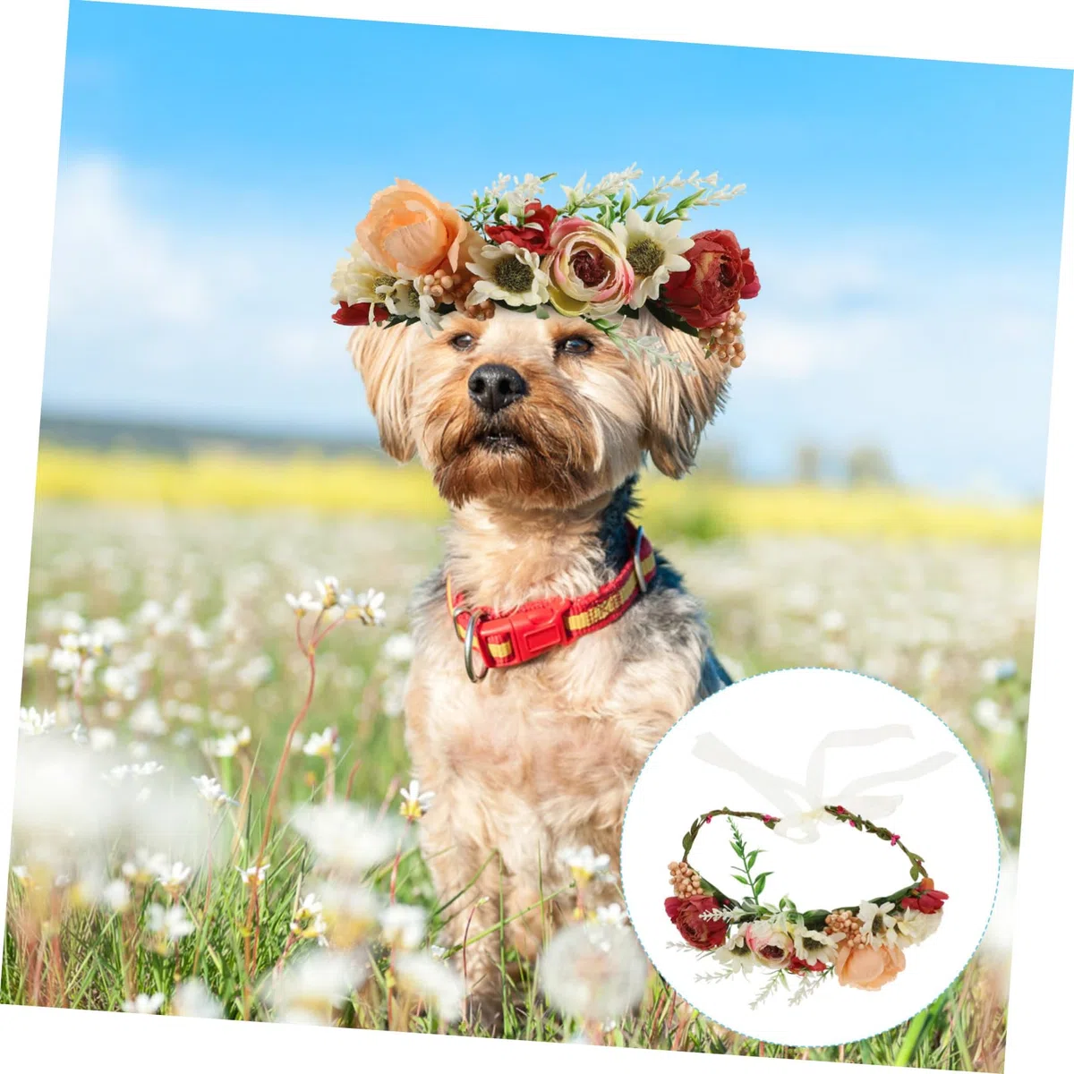 UPKOCH Collare di Fiori per Cani e Gatti per Matrimoni ed Eventi, Design Regolabile Delicato ed Elegante, Accessorio Portatile per Feste e Occasioni Speciali