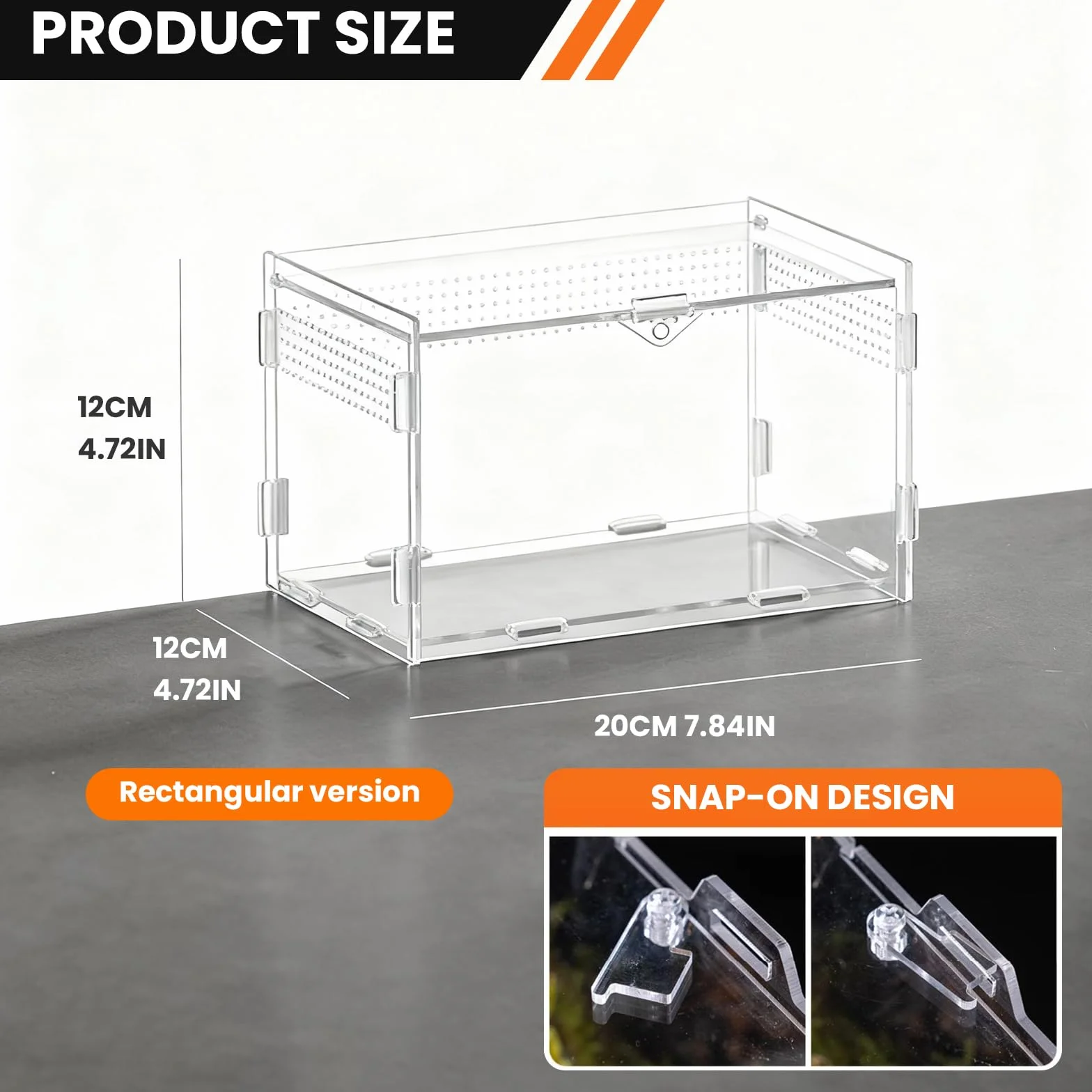 Terrario Acrilico, 20 x 12 x 12 cm Terrario per Rettili Acrilico, Trasparente Piccolo con Fori per l'Aria Teca per Geco, per Ragni, Criceti Contenitore per l'Alimentazione Degli Insetti