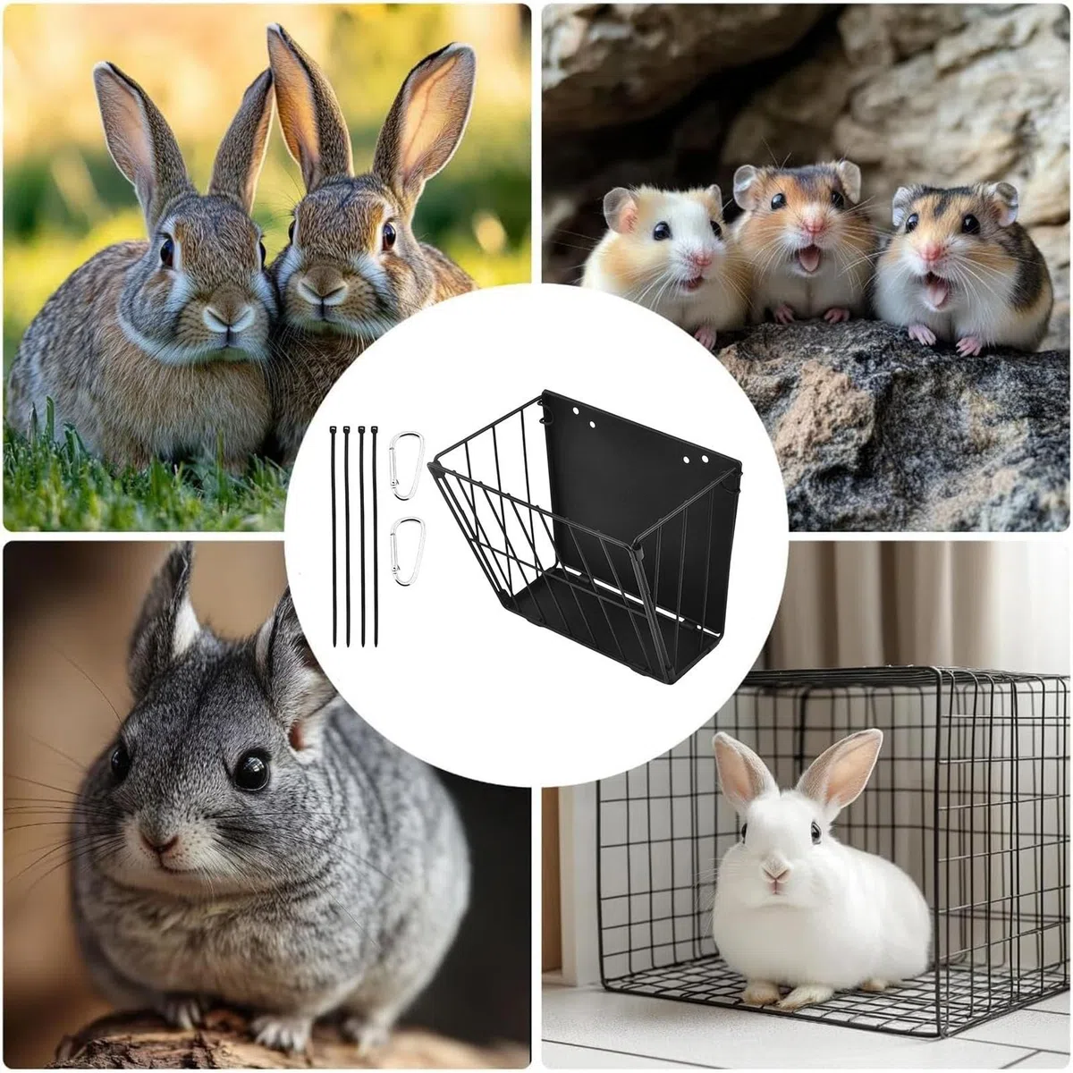 Ruggine di fieno per conigli – Macchina da spuntino pieghevole con gancio per montaggio a parete | Struttura in metallo per lepre, per montaggio a parete su gabbia per animali domestici e recinto per
