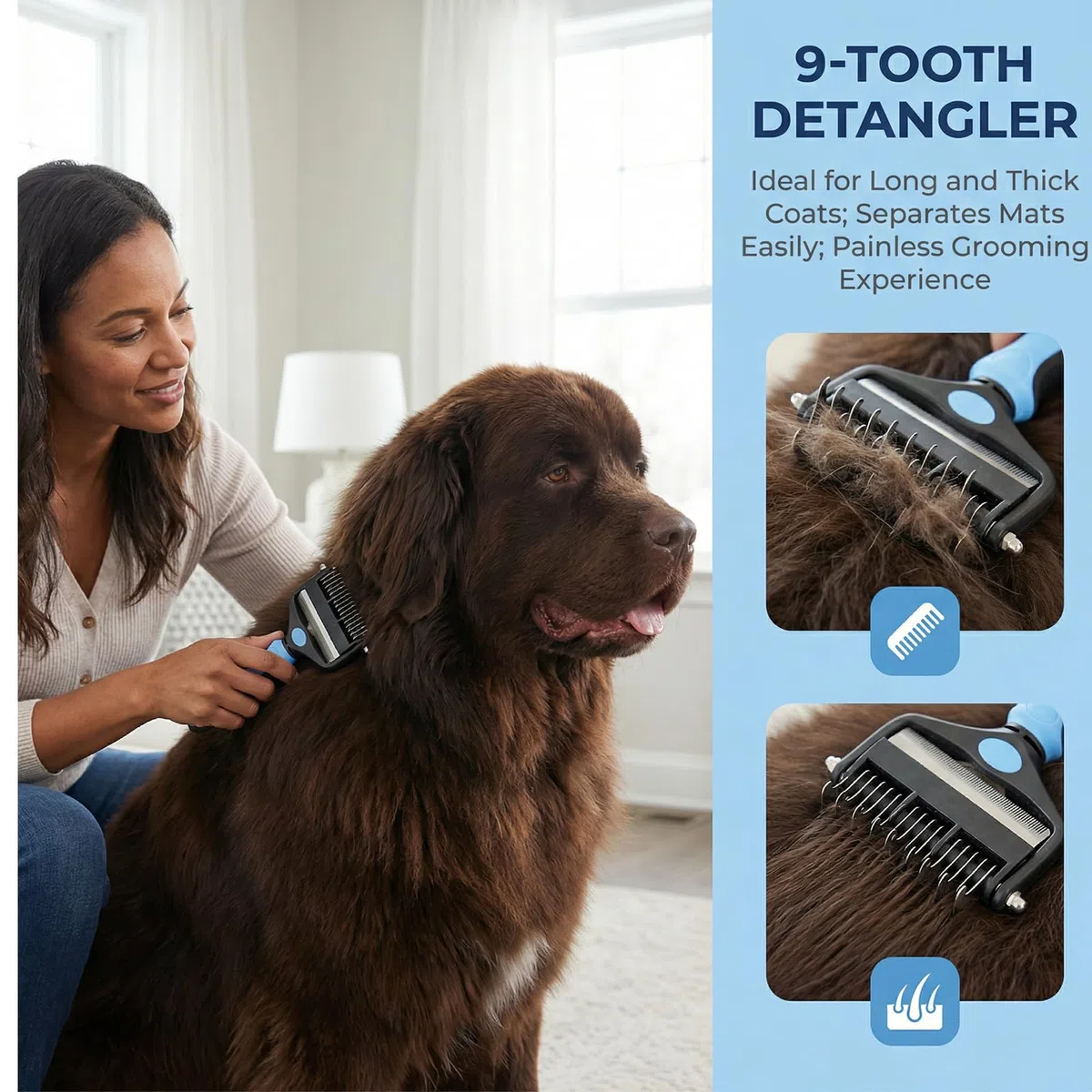 Cardatore per Cani Gatti, Spazzola per Cani Pelo Lungo, Slanatore pers Cani Con Denti 9+17, Spazzole Doppia Faccia Togli Peli Morto & i Nodi, Deshedding Animali, Stripping Pet Brush(Nero E Blu)
