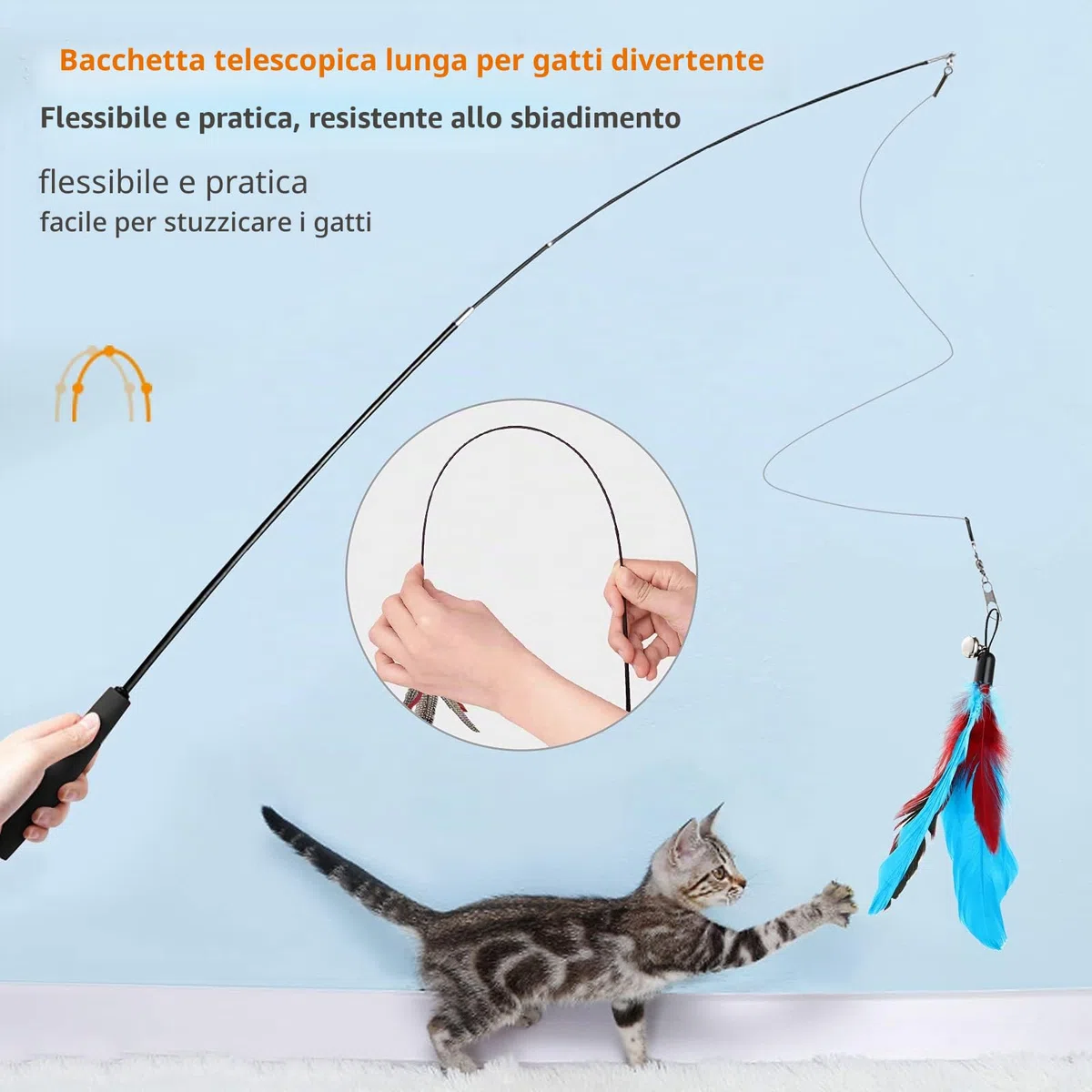 Hianjoo 12PCS Giochi con Piume per Gatto, Giocattoli Interattivi per Gatti 2 Bacchette per Gatti Retrattili Divertenti e 10 Teaser di Piume di Ricambio con Campana