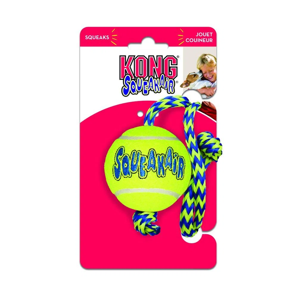 KONG SqueakAir Palla con corda giocattolo per cani, misura media, 3 pezzi