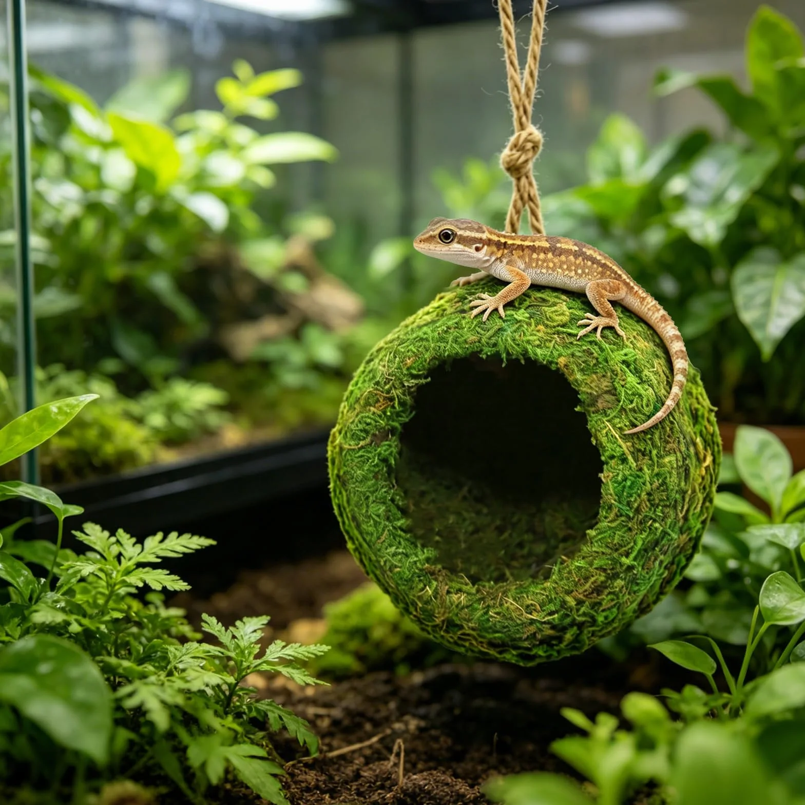 1 pezzo Accessorio per terrario per geco crestato fatto a mano, nascondiglio per rettili, amaca naturale sospesa, per accessori per terrario per geco crestato, drago barbuto grotto