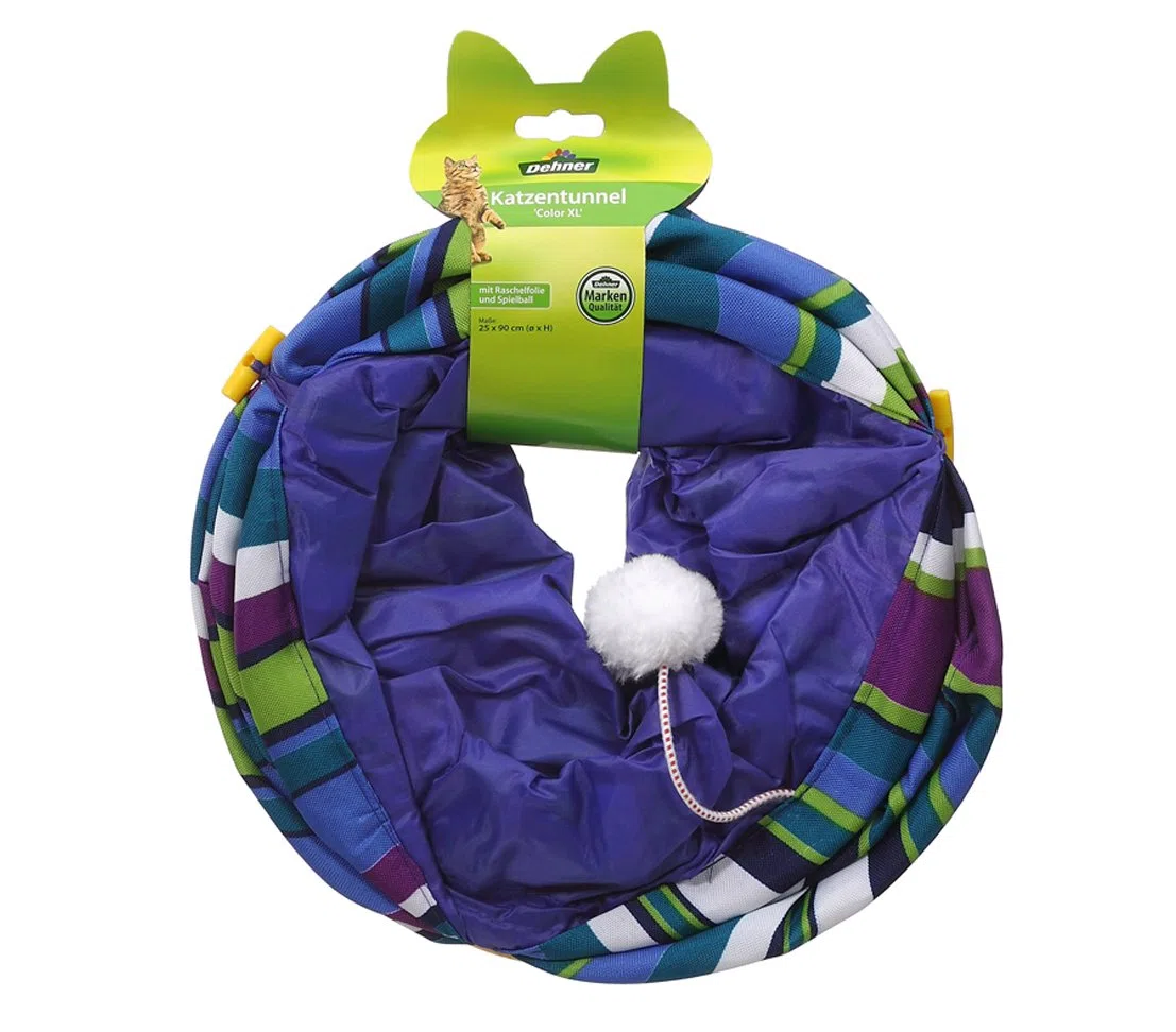 Dehner Tunnel per Gatti Color XL, Ø 25 cm, Lunghezza 90 cm, Poliestere, Blu