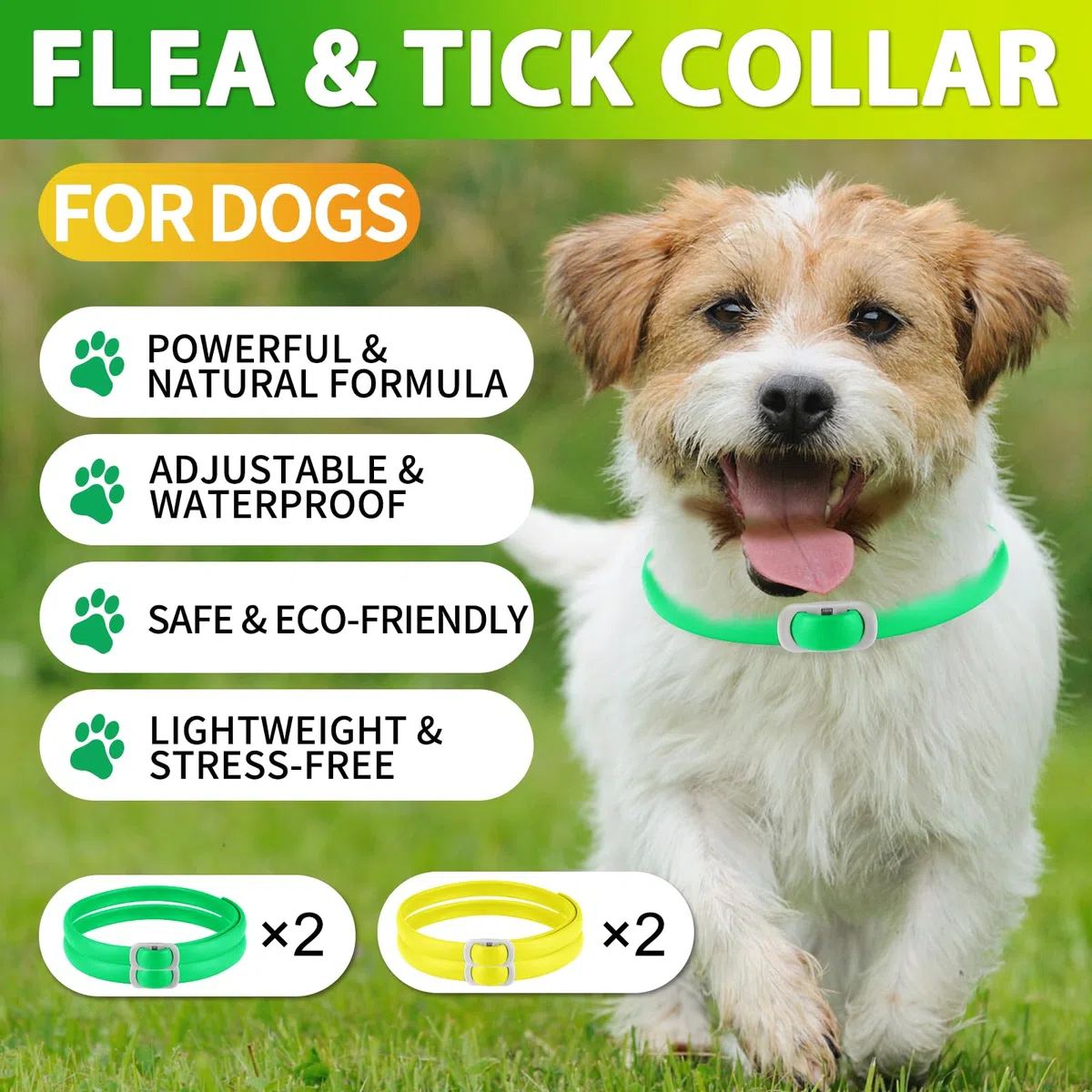 Collare per cani 4 pezzi, dog flea collar, regolabile e impermeabile, sicuro e naturale, lunghezza 60 cm, protezione 24 mesi, per tutti i cani