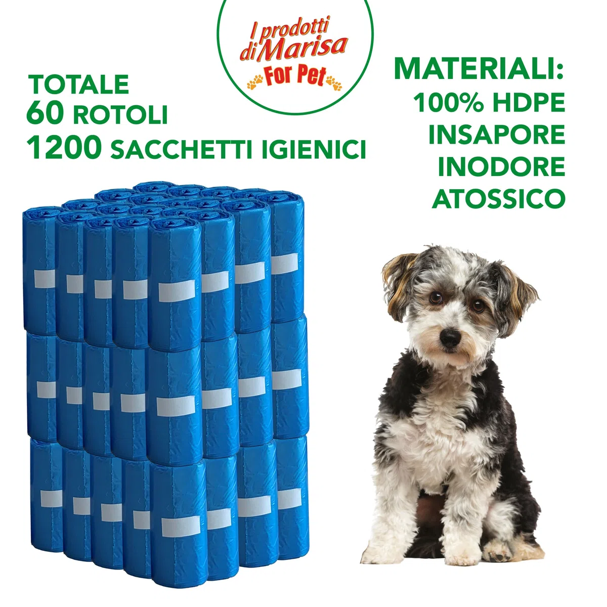 CSC - Sacchetti Cane Cacca Igienici e Resistenti, 1200 Bustine Cane Impermeabili e Antistrappo, Sacchetti per Cani Antiodore a Prova di Perdite, Accessori per Cani - 20 Pezzi, 60 Rotoli, 32x22 cm