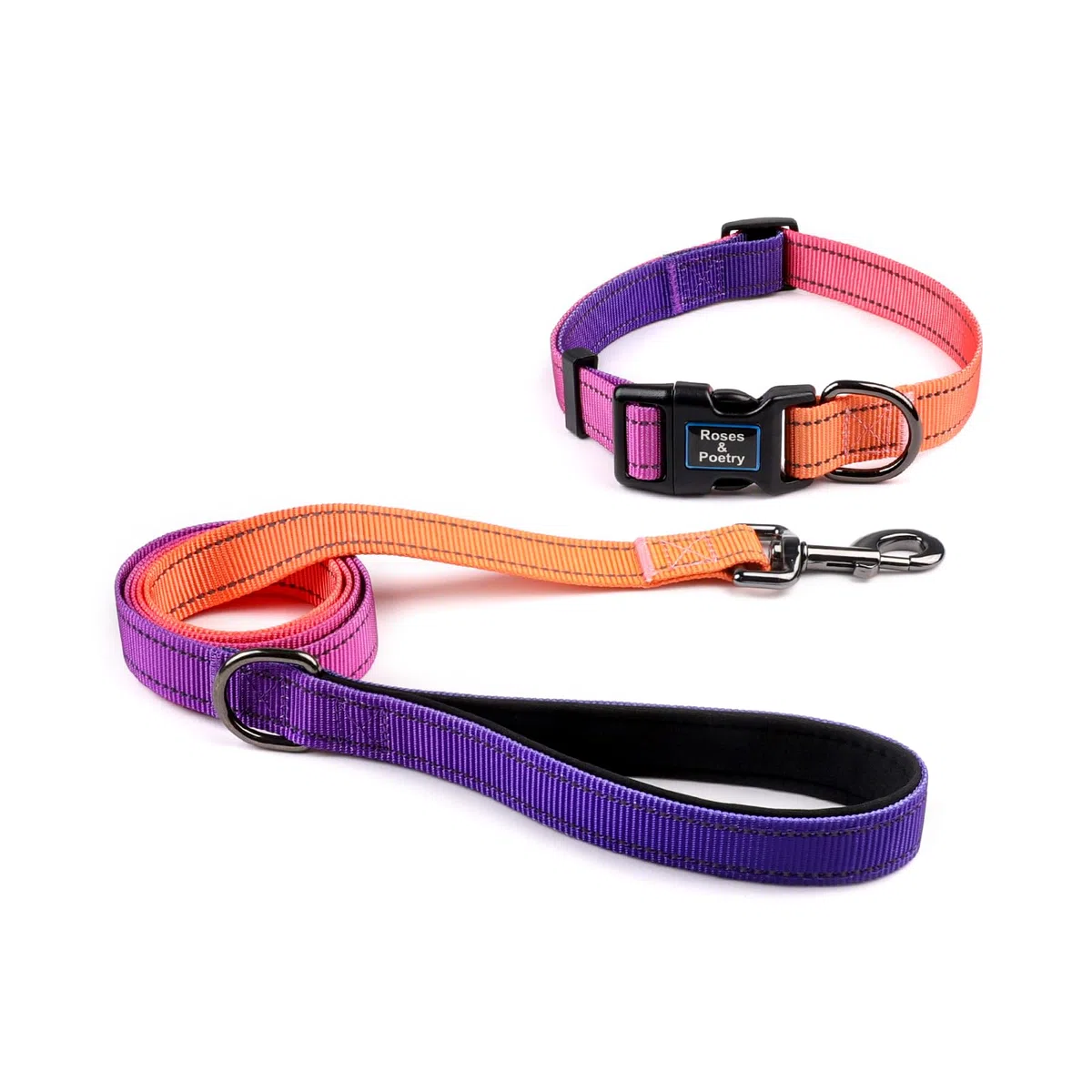 Roses&Poetry Set di collare e guinzaglio riflettenti per cani di piccola taglia, in nylon viola, guinzaglio regolabile e durevole per animali domestici, per passeggiate, gioco, allenamento