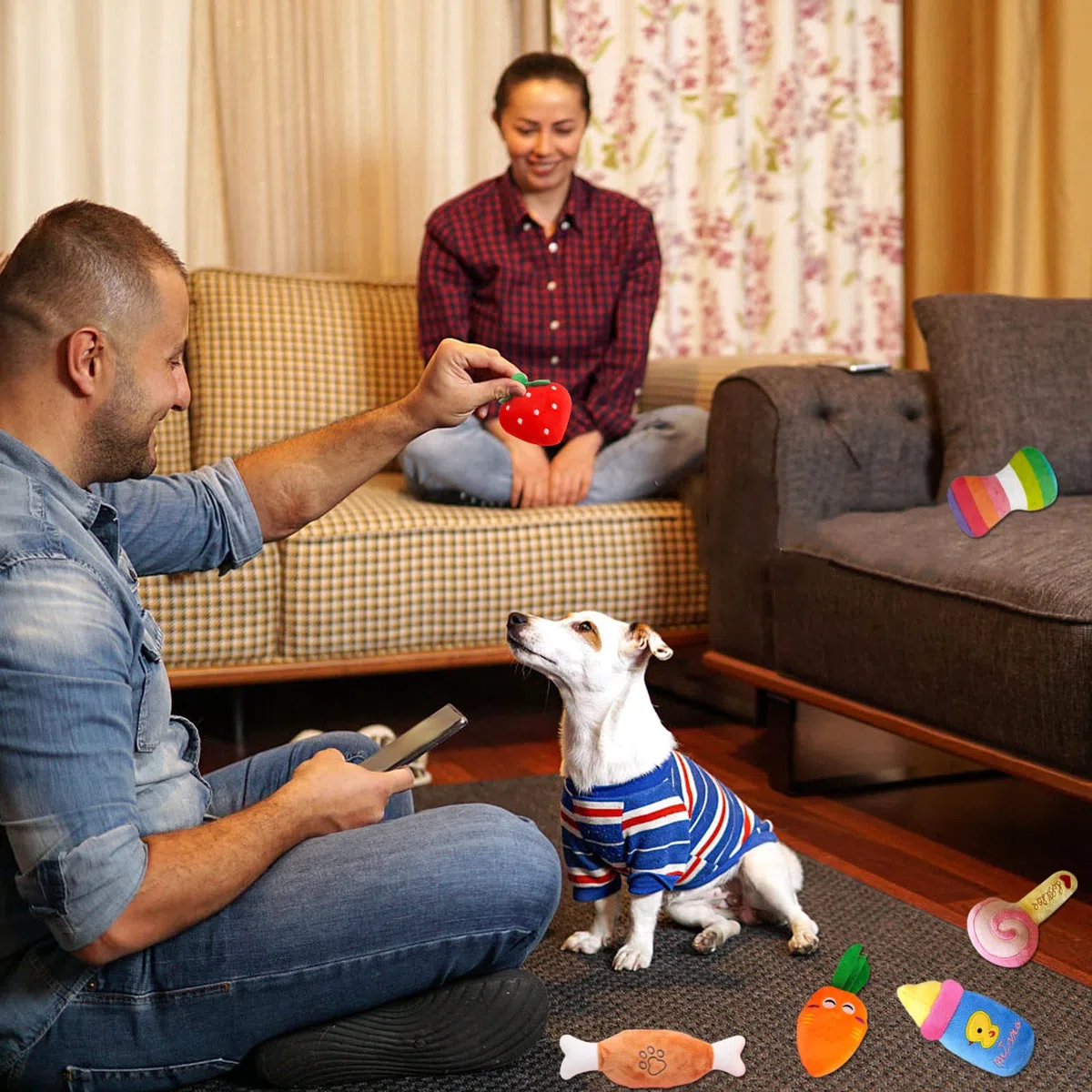 Cielbleu 10 Pezzi Giocattoli di Peluche per Cani, Peluche per Cani con Squeak Giocattoli da Masticare, Interattivi Giochi Peluche per Cani di Piccola,Media