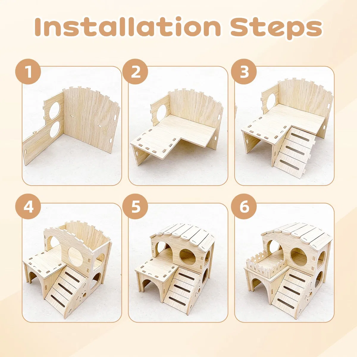 Casetta per Criceti,casetta criceto legno,Casetta in Legno per Criceti a 2 Piani, Rifugio Smontabile per Piccoli Animali Criceti Nano, Gerbil, Porcellini d'India (14 x 13 x 12,5 cm)