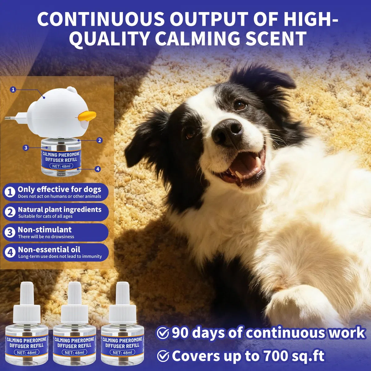 Feromoni per Cani Calmante Tranquillit Kit, Diffusore Calmante per Cani, 1 Calmante per Cani Diffusore + 3 Ricarica 48 ml, Relaxigen Pet Cane, Calmanti Cane Calm Antistress Irrequieti Stres