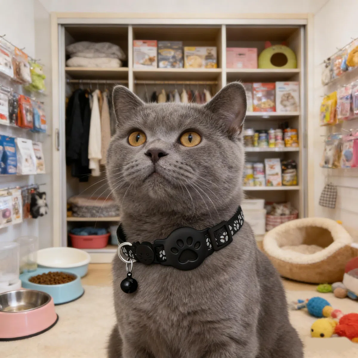 Collare Gps gatto per Gatti Senza SIM Senza Abbonamento, Localizzatore GPS per Gatto Funziona con goo- gle Find My (solo Android) IP67, Batteria 360+ Giorni (Nero)