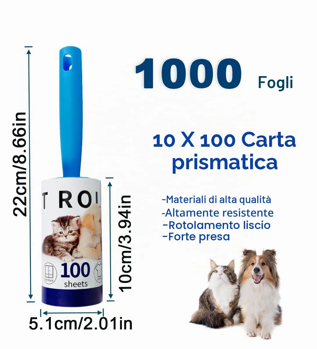 Rotolo di pelucchi extra appiccicoso Mega Value Set 1000 fogli, con 3 maniglie rullo peli animali, Lint Roller per vestiti peli di animali Set di 10.