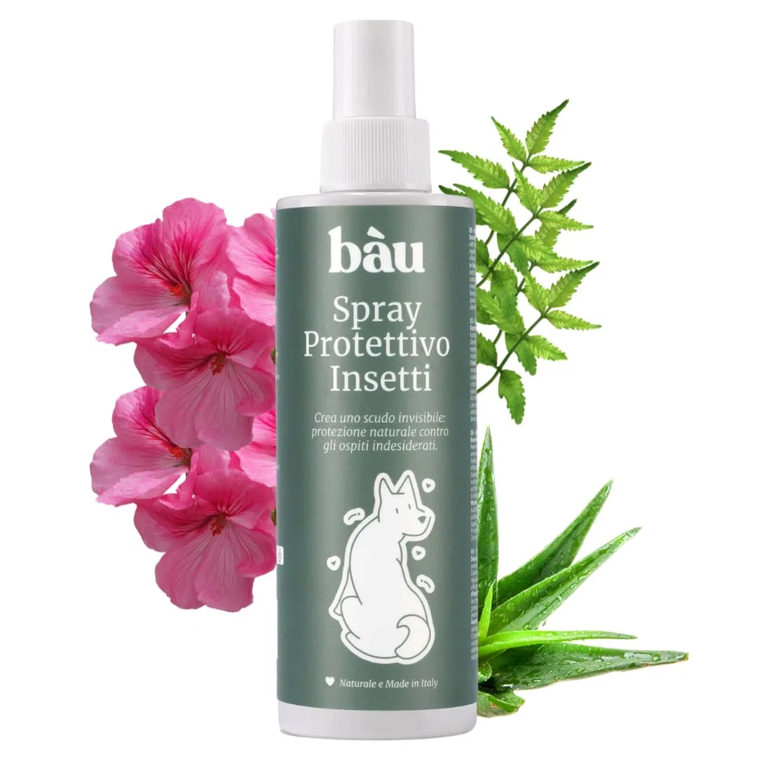 Bau Repellente Spray Zanzare, Pulci e Zecche per Cani Naturale con Olio di Neem, Repellente Zecche Spray, Antiparassitario Cani Naturale, Antizanzare per Cani con Oli Essenziali Citronella e Geranio