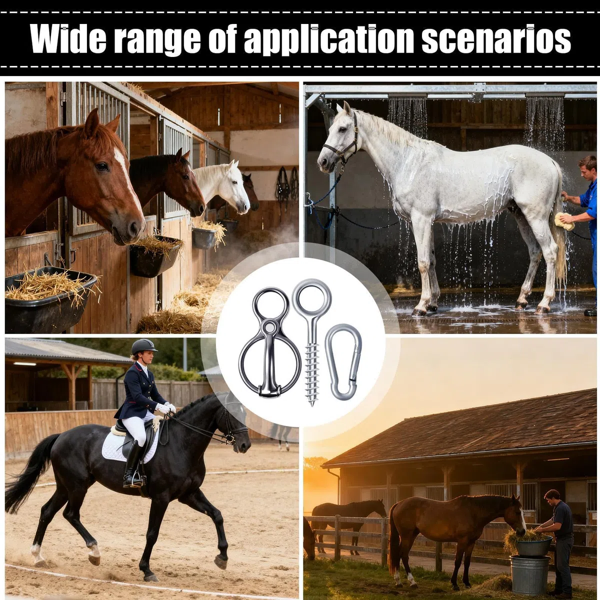 Generisch Horse Tie Ring – Accessori per stoviglie per cavalli in acciaio inox, redini sicuri e accessori per cavalli | Per stalle, maneggio, lavanderia, pascoli, percorsi d'equitazione, aree di