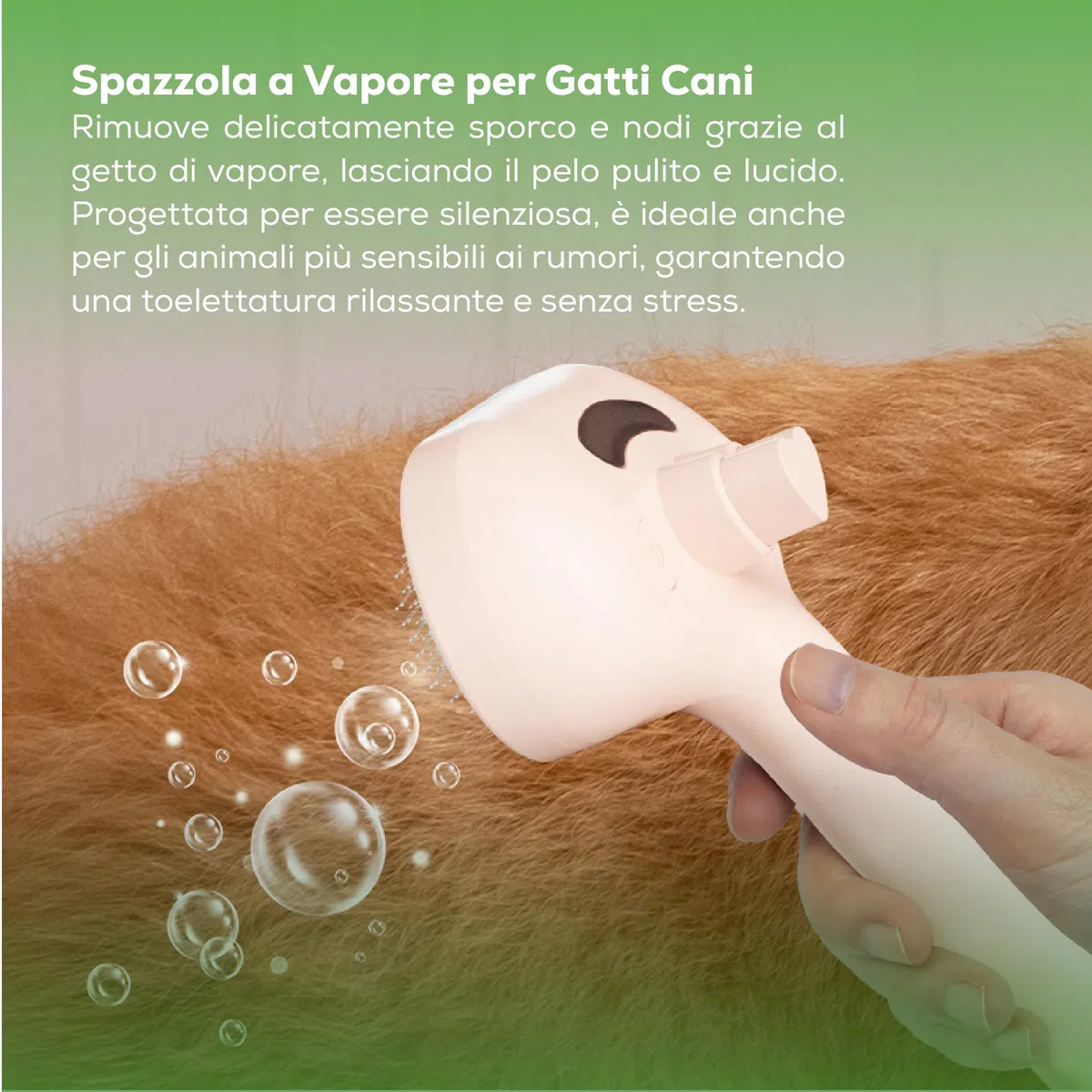 Spazzola a Vapore per Animali - Autopulente - Regolabile per Pelo Lungo e Corto