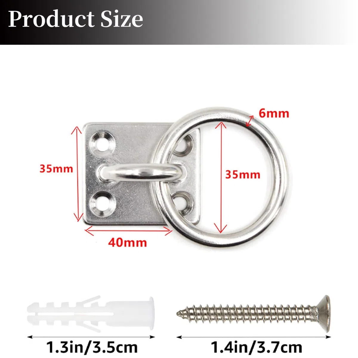 NIYATA 2 anelli per cravatta su piastra, 35 mm x 30 mm, in acciaio inossidabile 304 pesante, anelli per legare cavalli, accessori per corda per terrazze, piastra con occhiello per stabilità e legatura