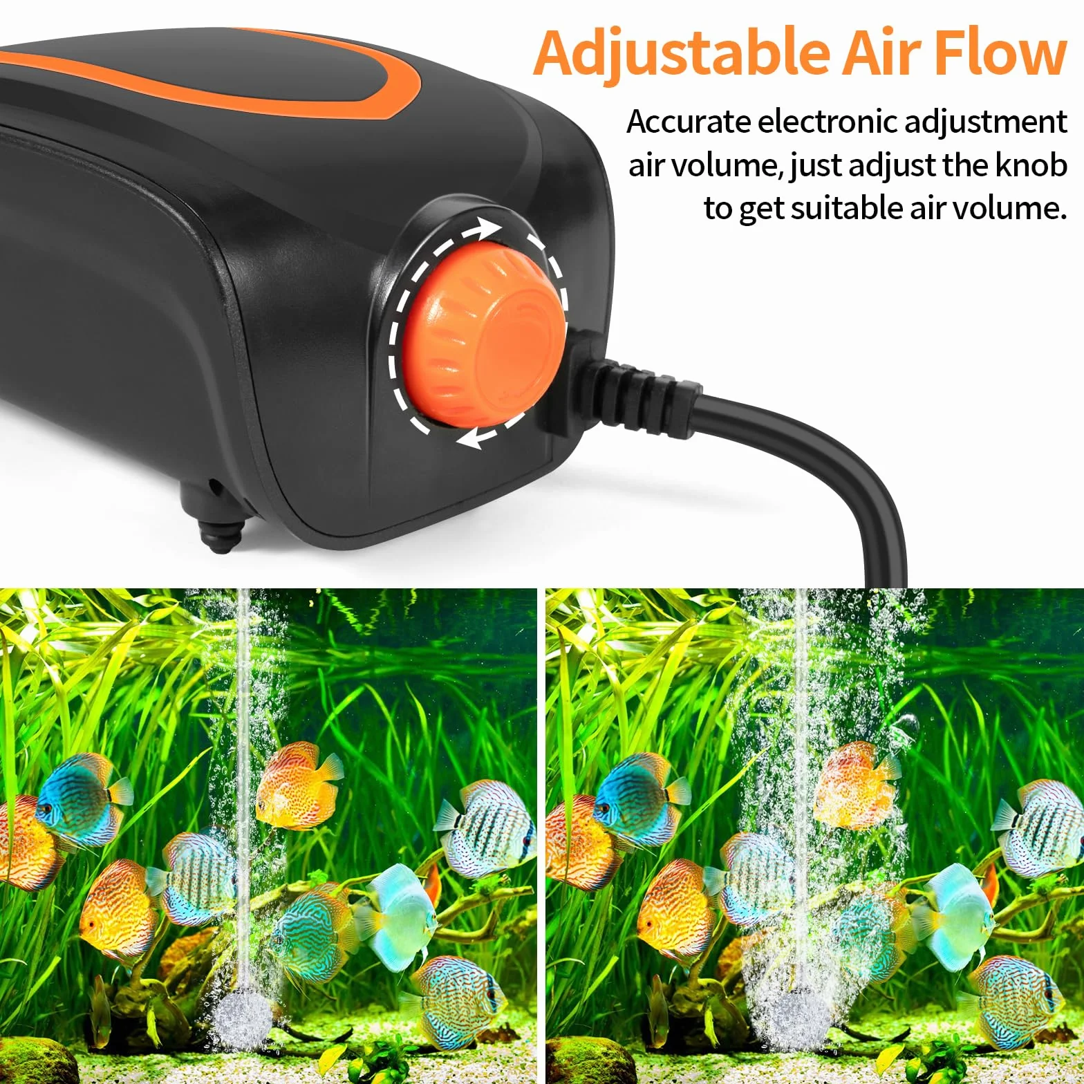 JAMATA Ossigenatore per Acquario, Potente Pompa d'Aria Per Acquario 4W, Aeratore Acquario Super Silenzioso con 2 Pietre a Bolle e 2 Valvole, Pompa Aria Acquario Areatore per Acquario da 10-200L