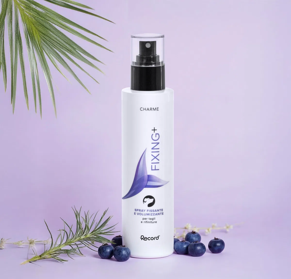 Record Charme Fixing+ Spray Volumizzante per Cani. Spray professionale per il pelo con estratto di Mirtillo con effetto luce e extra-volume, Made in Italy da 250ml