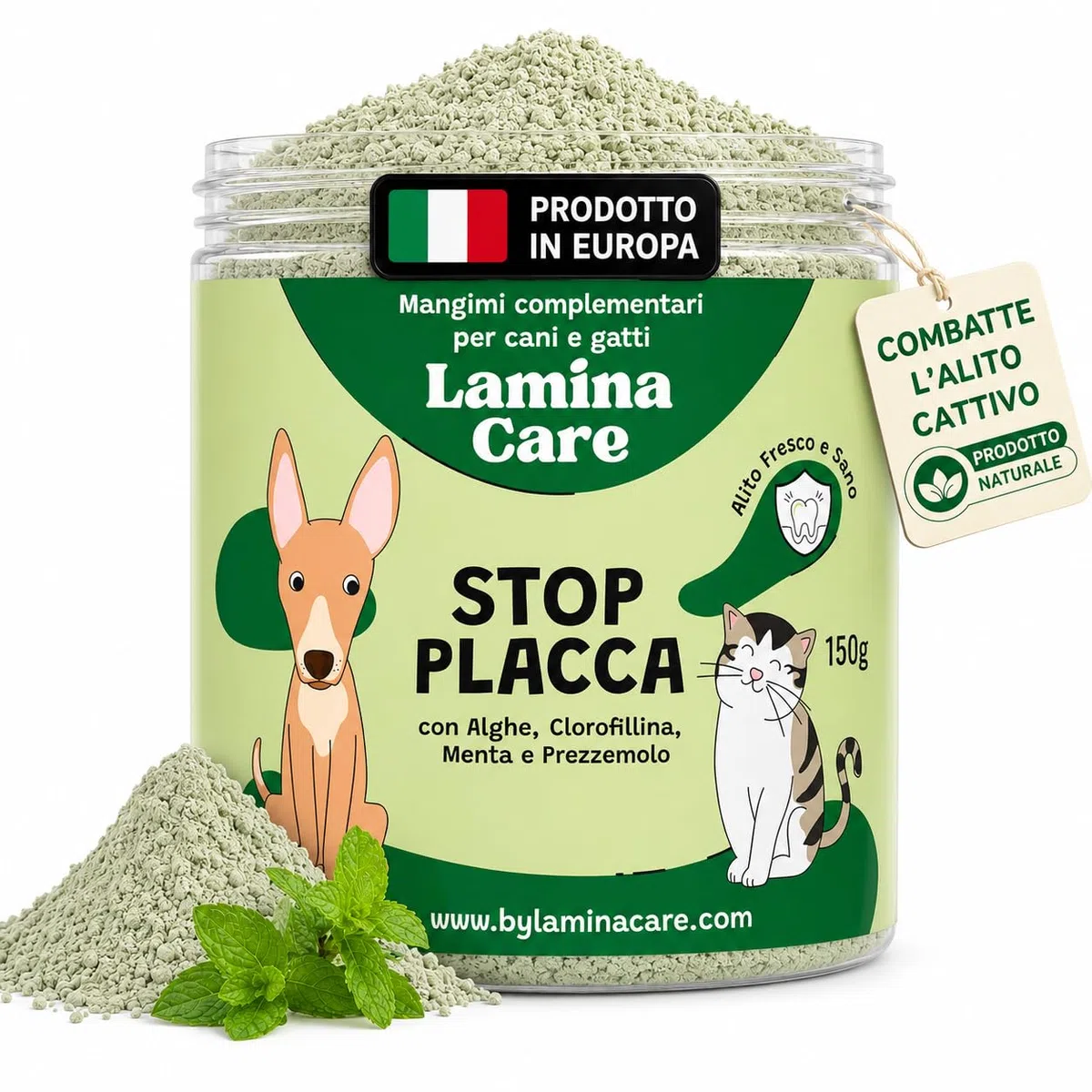 Integratore Naturale per Pulizia Denti Cane e Gatti con Alghe Kelp per Migliorare Alito Cane Cattivo, Polvere Sciogli Tartaro Cane di Sapore Gradevole, Alternativa a Spazzolino Per Cani