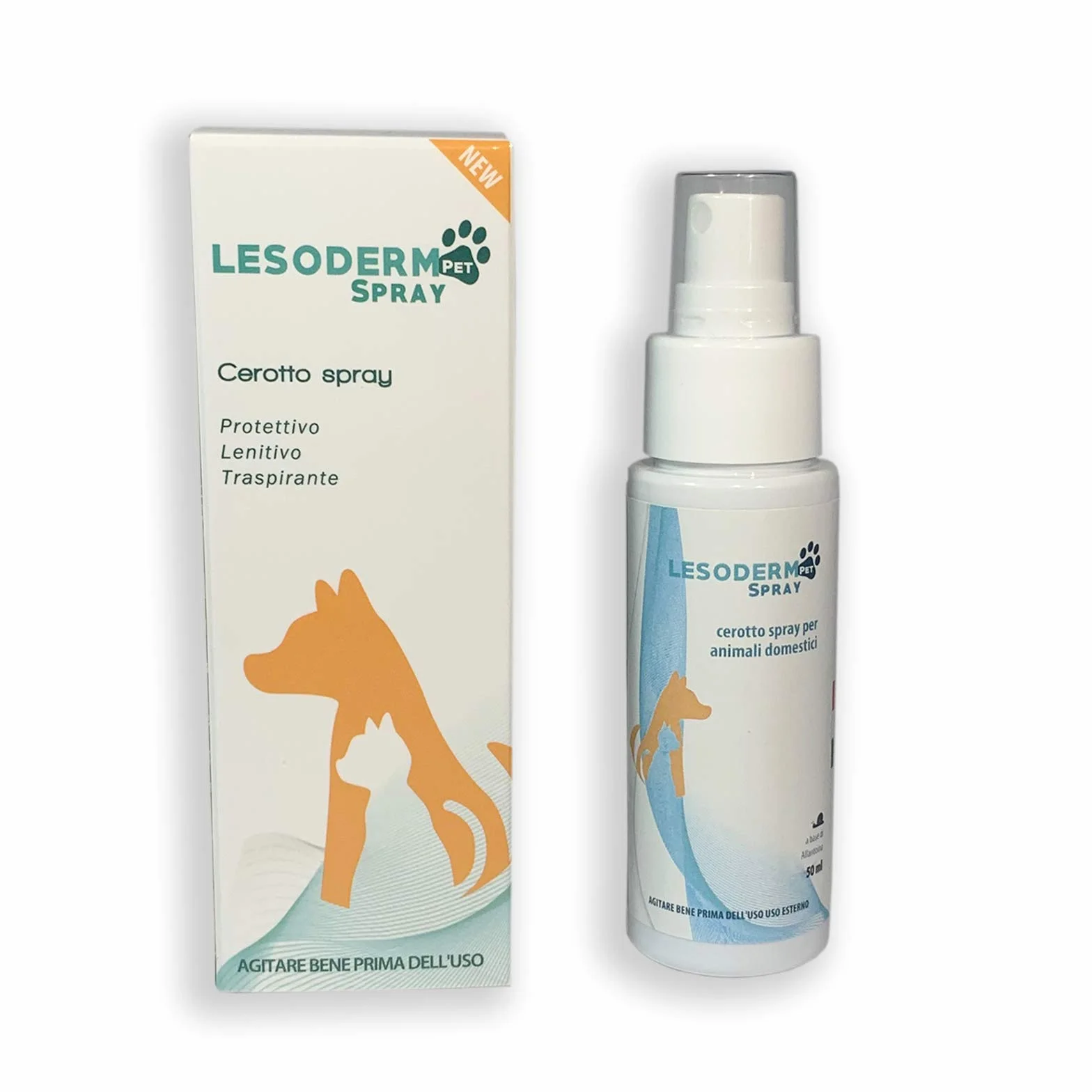 Lesoderm Pet Spray cicatrizzante per animali 50 ml - Cerotto spray protettivo per escoriazioni e ferite superficiali di cani, gatti, animali domestici e da cortile