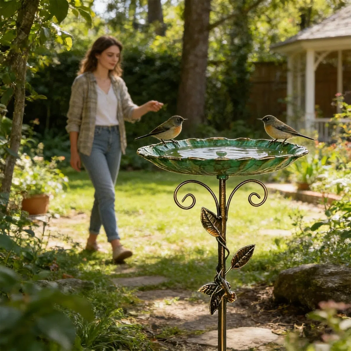 Vaschetta Decorativa per – Mangiatoia Alta 77 Cm, Fontana Esterna Rialzata, Supporto per da Giardino con Base A Picchetto | Decorazione del Giardino del Patio