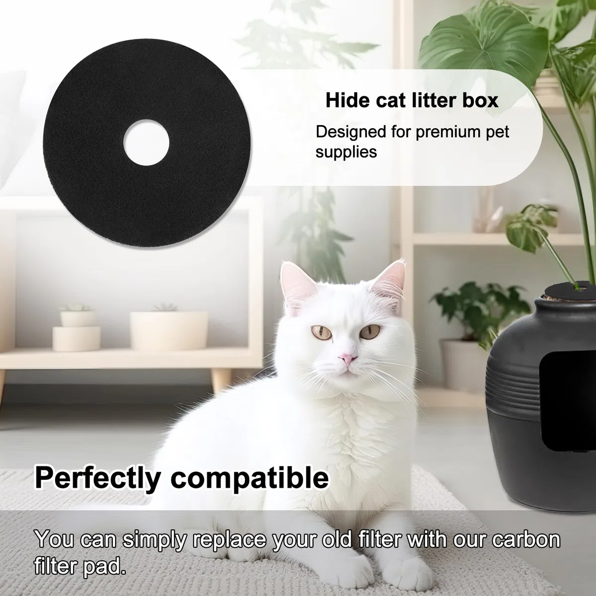 Gosknor 6 Pz Filtro a Carbone Attivo per Lettiera per Gatti, 20cm Rotondi Filtri Lettiera Gatto Antiodore Filtri di Ricambio per Lettiera per Animali Domestici per Mantenere l'Aria Fresca Casa (Nero)