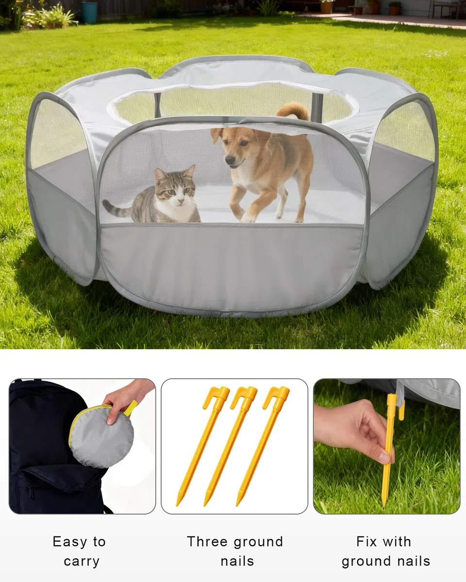 MAIKEHIGH Box per Piccoli animali, Pieghevole Recinto impermeabile di Esercizio della Portatile Tenda con rete traspirante Porcellini D'India, Ricci, Conigli, Gattini, Cuccioli (Grigio)