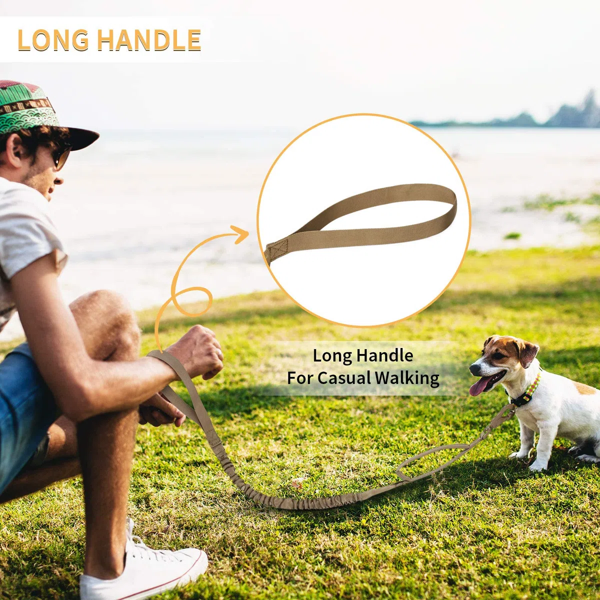 HUNTVP Guinzaglio per Cani Tattico Regolabile con 2 Maniglie di Comando, Lunghezza 97-150 cm, Guinzaglio in Nylon Militare per Corsa, Addestramento, Camminata Notturna, Marrone