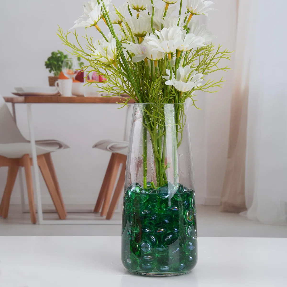 Hisredsun 290 ciottoli di vetro, 1,35 kg, perline di marmo verdi piatte, pietre riempitive per vasi, pietre di cristallo artificiali, pietre decorative per acquario, vaso di fiori, paesaggistica