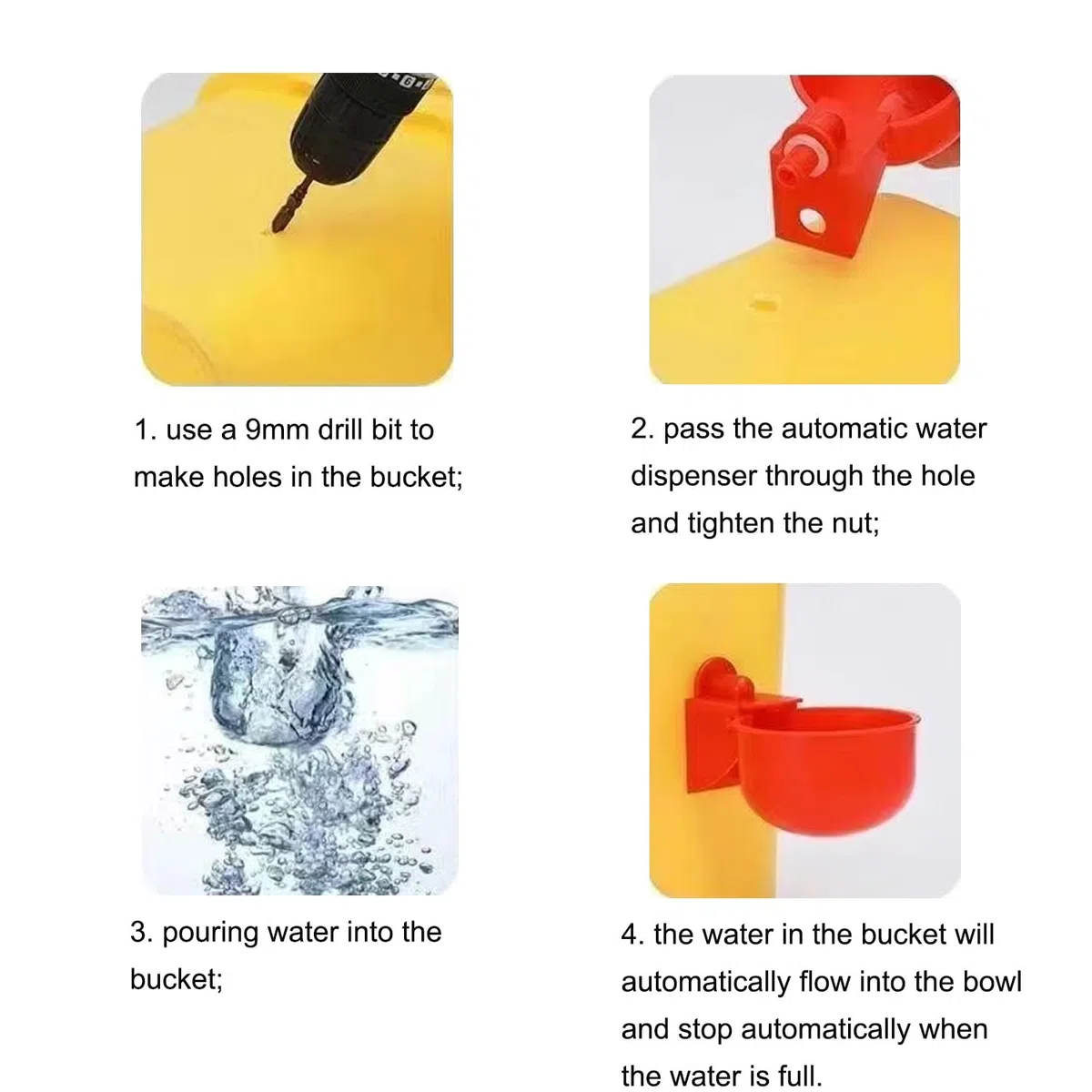 10 Pezzi Bevitori Automatici Pollo Ciotole in Plastica Automatico Pollo Bevitore Tazze Abbeveratoio per Galline con Trapano Abbeveratoio Galline DIY Kit per Uccelli, Piccioni, Polli, Anatre