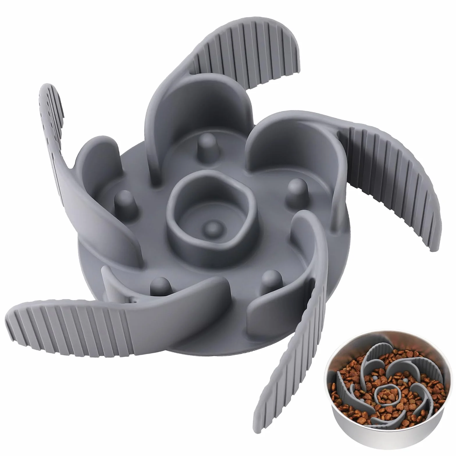 MateeyLife Ciotola Anti Ingozzamento, Ciotola Anti Ingozzamento Gatto in Silicone per Gatti con Ventose, Dog Slow Feeder per Cani di Taglia Media e Grande Facile da Usare, Grigio