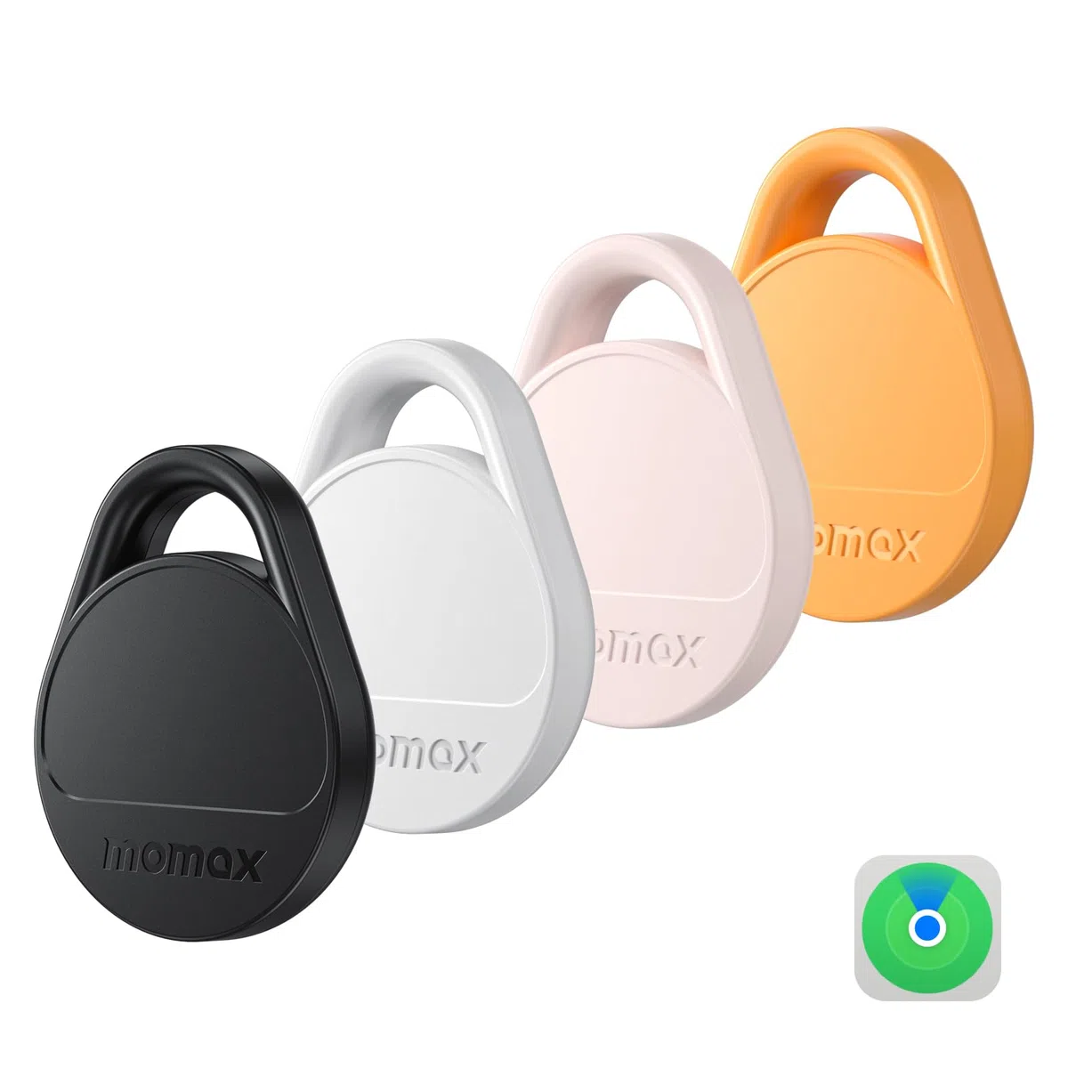 MOMAX Smart Air Tracker, Luggage Tracker, Smart Tag per chiavi, zaini, borse e animali domestici, funziona con Apple Find My (solo iOS 18+), con copertura di ricerca globale, Set di 4