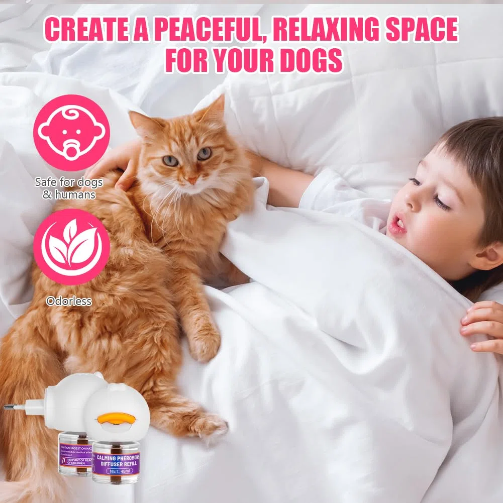 OSDUE Diffusore Feromoni per Gatti 4 in 1,3*30 Giorni Diffusore di Feromoni Calmanti per Gatti,con 1 Diffusores +3 Ricariche 48ml,Aiuta a risolvere i segni comuni di stress nei gattis,per Casa,Viaggi