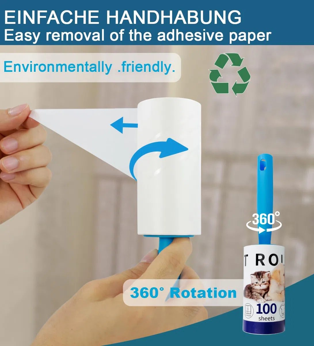 Rotolo di pelucchi extra appiccicoso Mega Value Set 1000 fogli, con 3 maniglie rullo peli animali, Lint Roller per vestiti peli di animali Set di 10.
