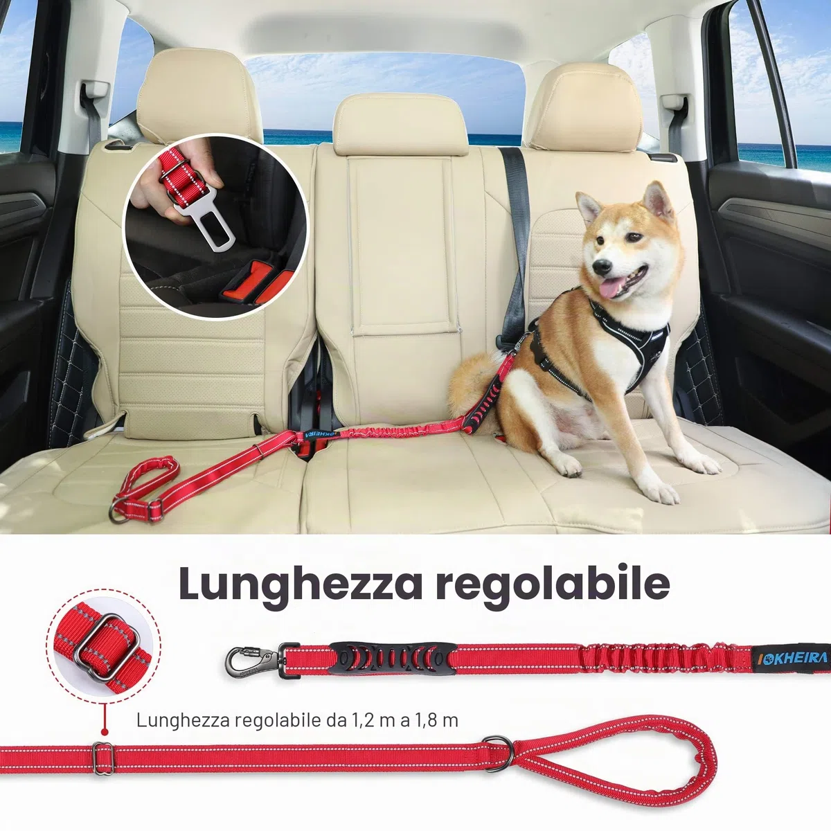 Iokheira Guinzaglio per Cani, Lunghezza Regolabile istantaneamente 1/1.5m, guinzaglio Multifunzionale Riflettente con moschettone in Girevole Resistente per Cani di Taglia Media e Grande