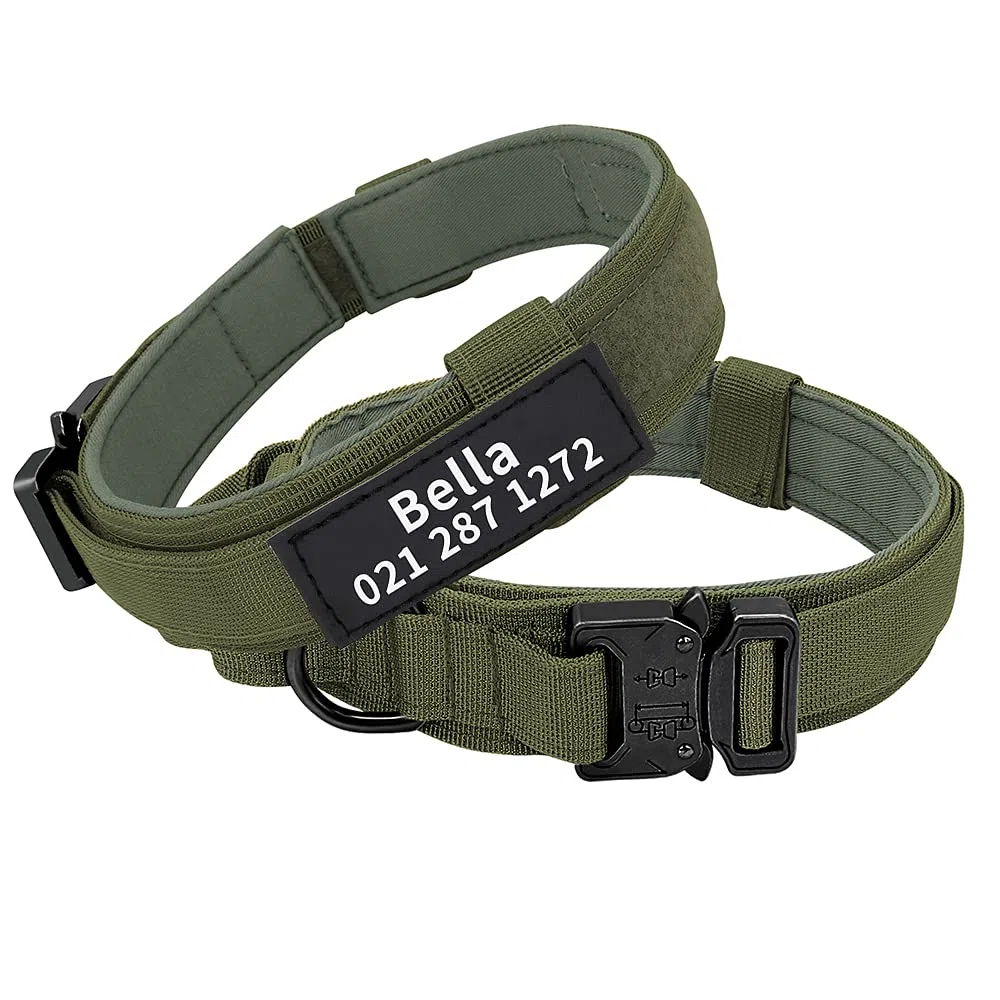 Collare tattico personalizzato per cani di taglia media e grande, collare militare personalizzato con nome e numero di telefono (stile A)