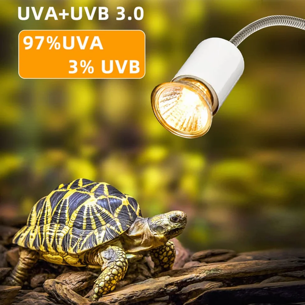 NEWFUN Lampada riscaldante tartaruga, lampada riscaldante terrario a pinza, lampada rettili e anfibi, con 2 lampadine da Basking Spot UVA UVB 50 W e pinza girevole a 360 gradi, adatta per tartaruga