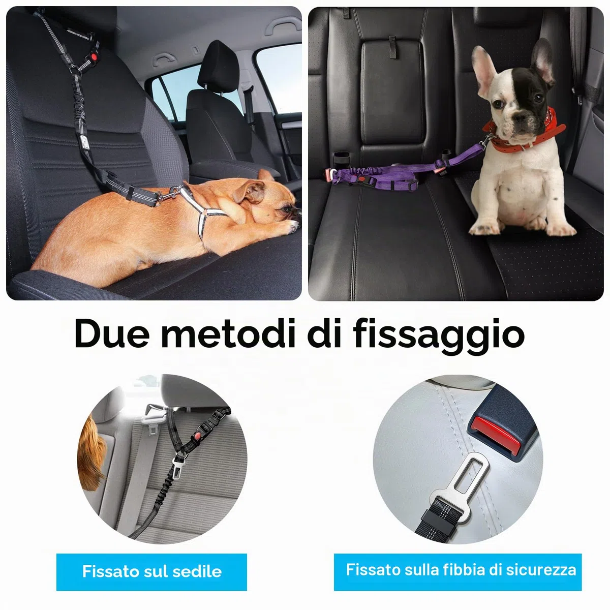 2 Pezzi Regolabile Cintura Sicurezza Cani Auto, Animale Ammortizzante Elastico Antiurto Cintura di Sicurezza Auto Adatto per Automobili(Nero+Rosa)